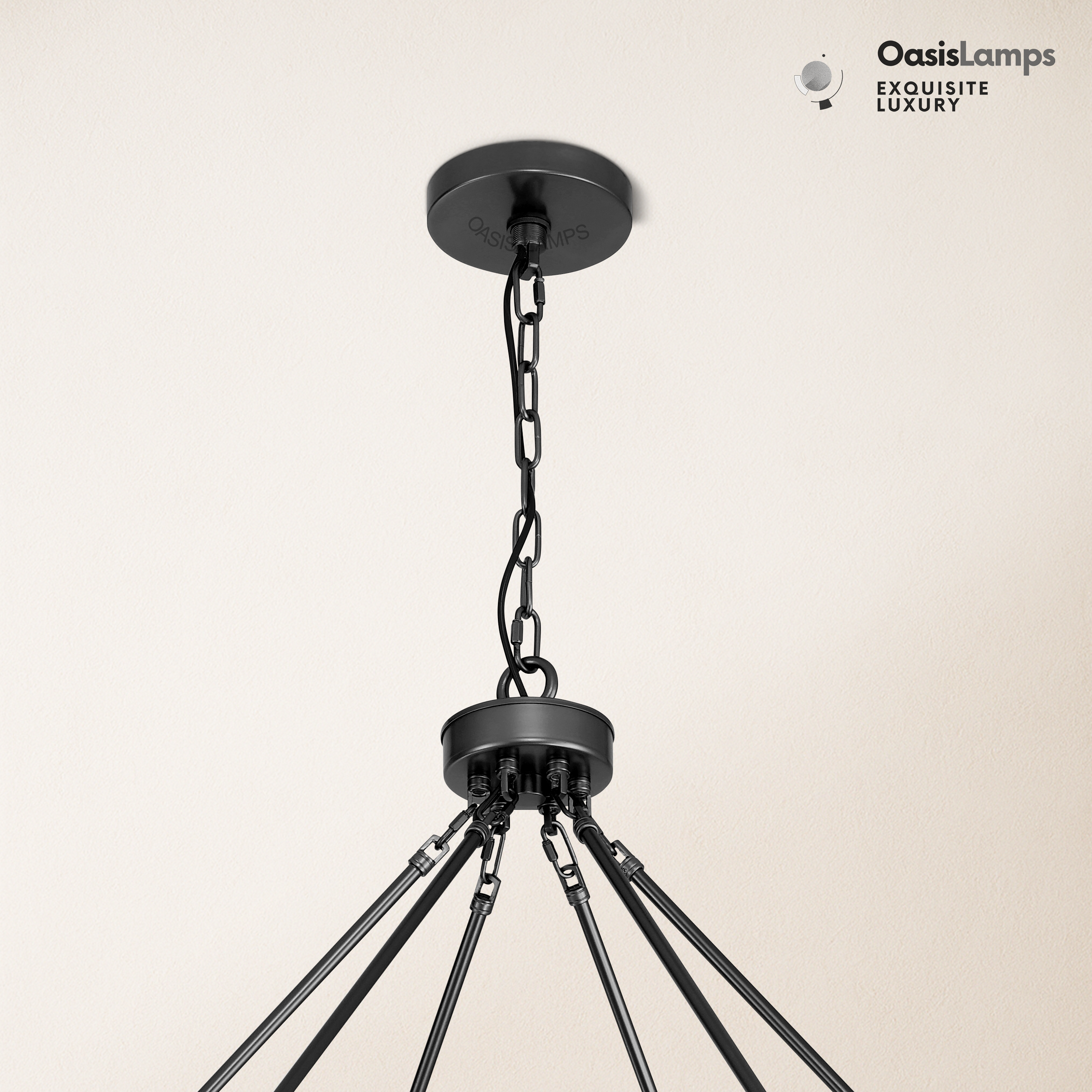 Cylora Glass Tube Round Chain Chandelier 48" 60" 70"D#Color_Black,Size_70"