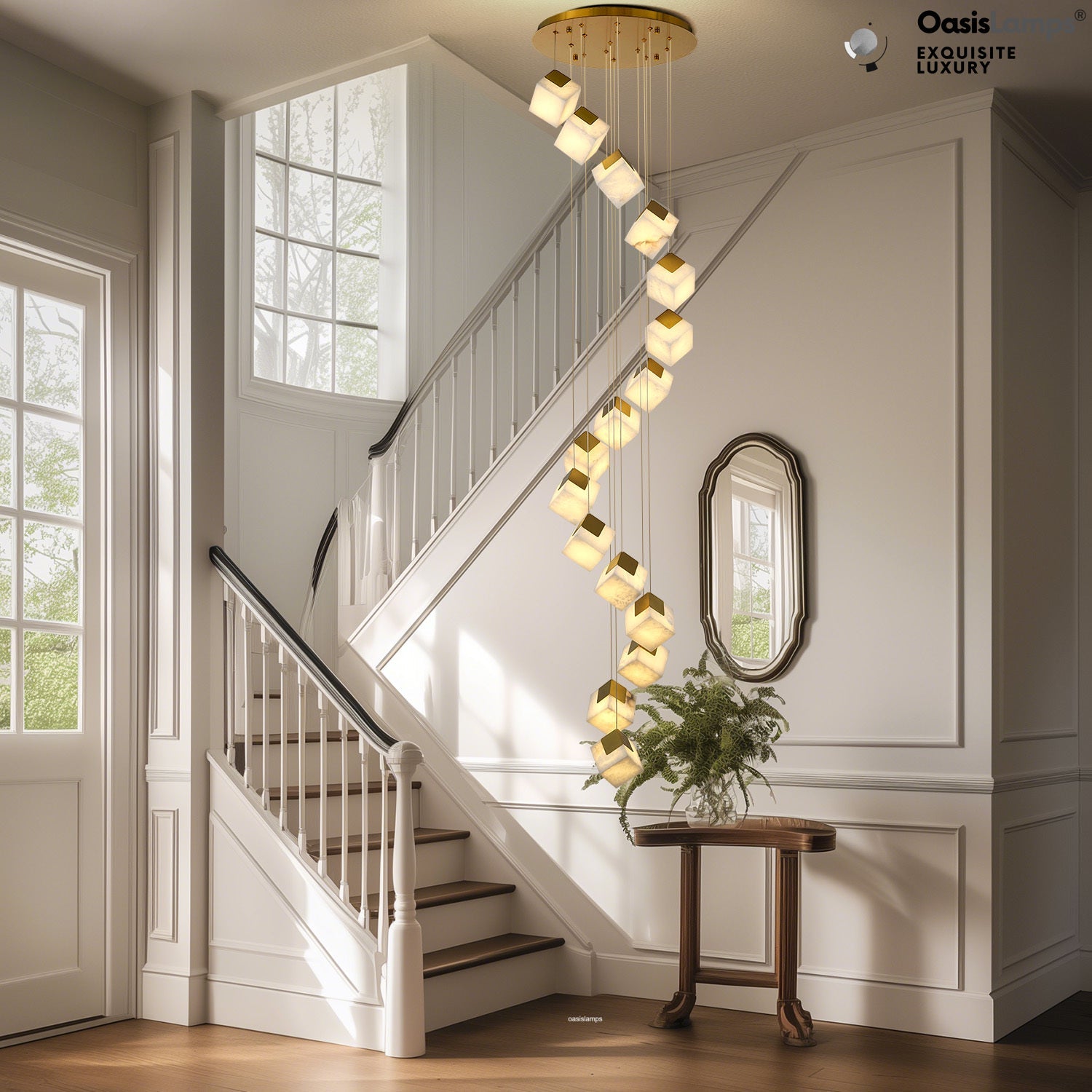 Dave Alabaster High Ceiling Staircase Chandelier 20'' 24''D#size_16-lights