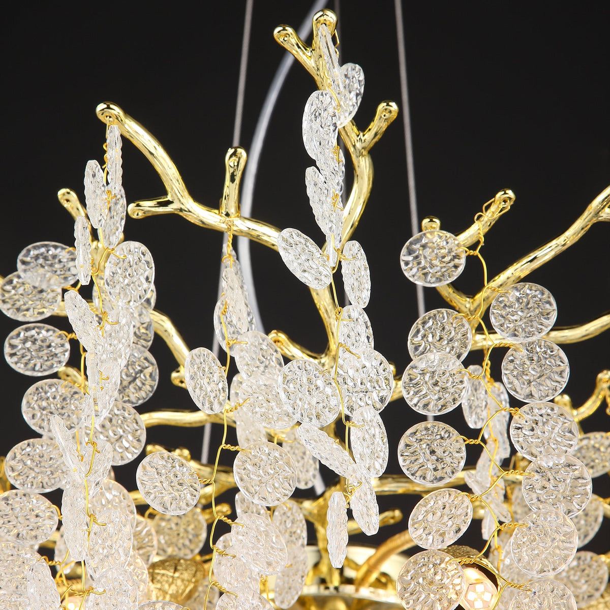 Sunniva Gold Blossom Crystal Round Branch Pendant Light