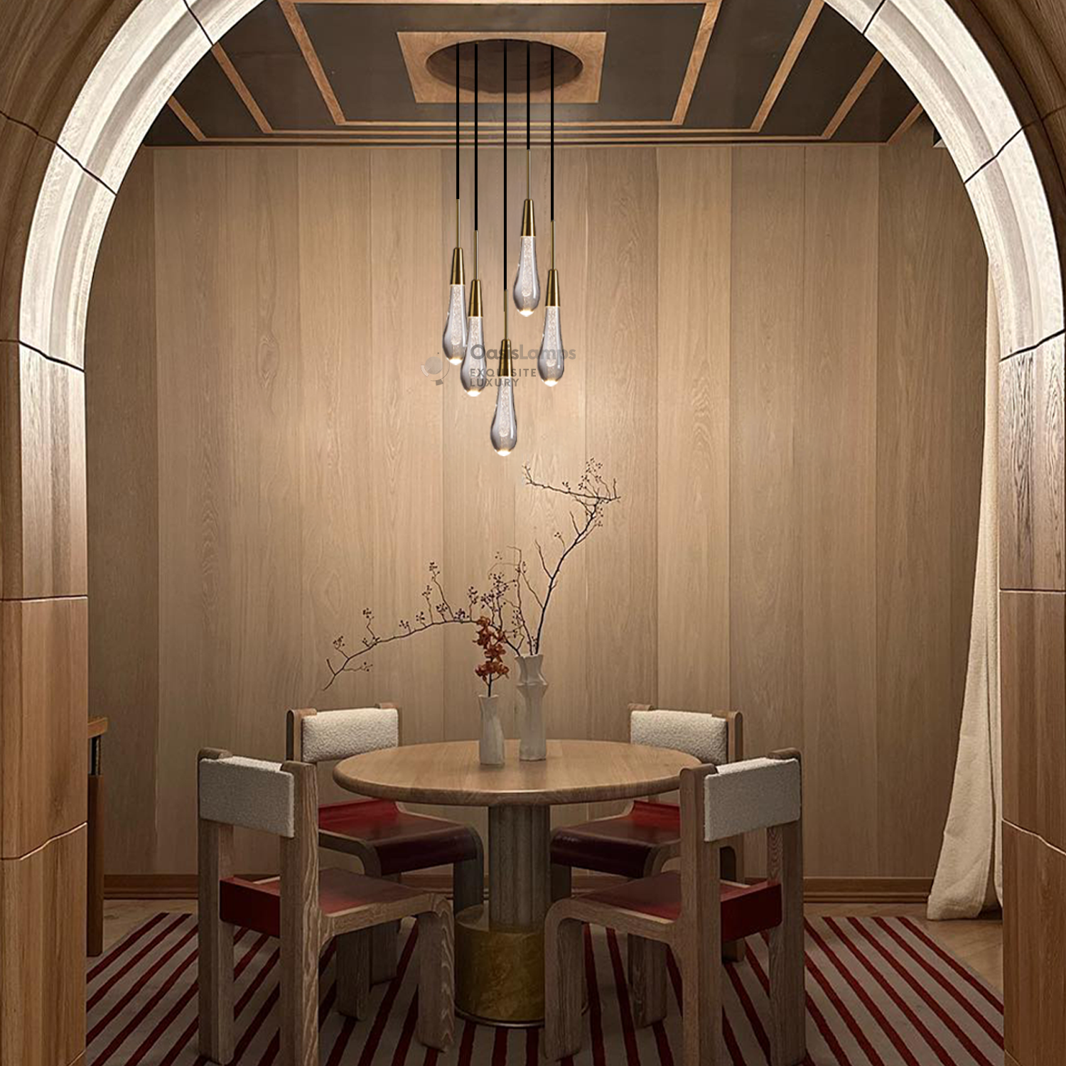 Elara Solitaires Round Crystal Pendant-3 lights 5 lights 7 lights#color_brass,size_5 lights