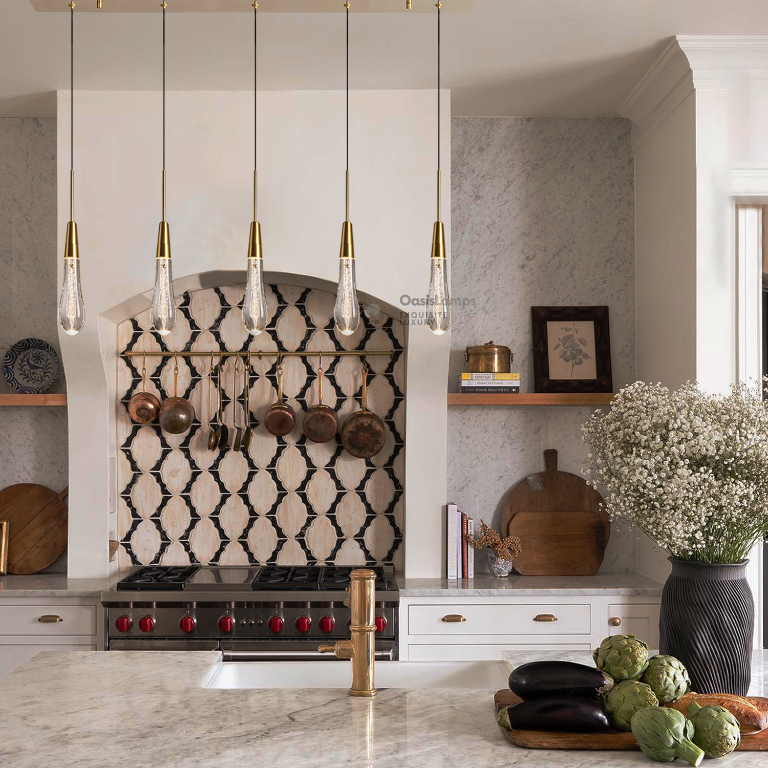 Elara Solitaires Linear Crystal Chandelier 22'' 35''W#color_brass,size_35"-5 lights