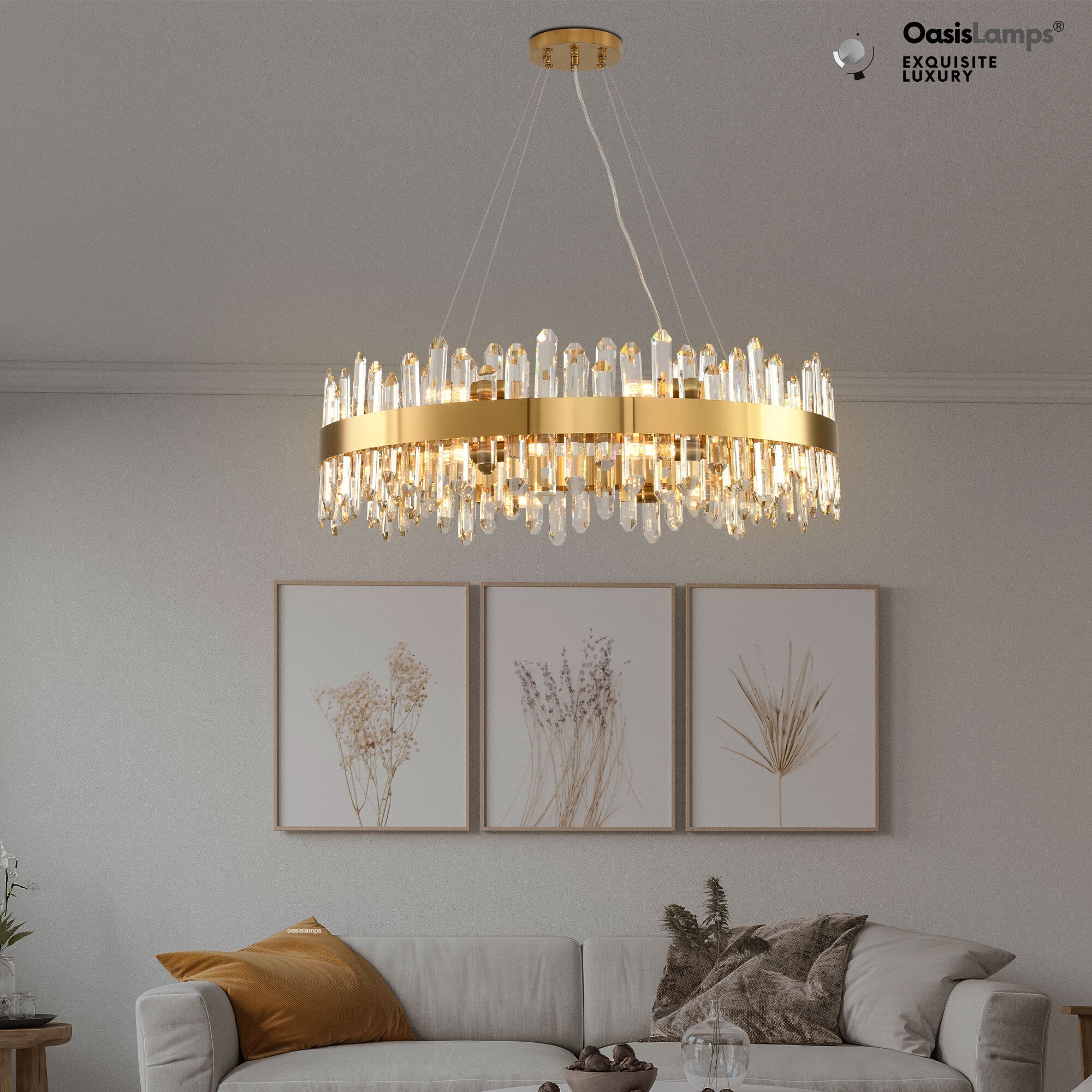 Stellara Crystal Strip Round Halo Chandelier 24" 32" 40"D#color_brass,size_32''D