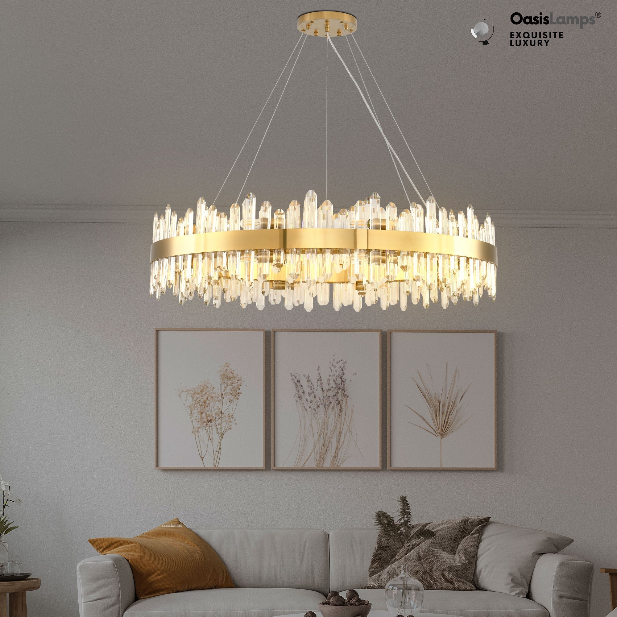 Stellara Crystal Strip Round Halo Chandelier 24" 32" 40"D#color_brass,size_40''D