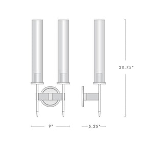 Clean Lines Cylinders Of Ribbed Glass Double Head candlestick  Wall Sconce