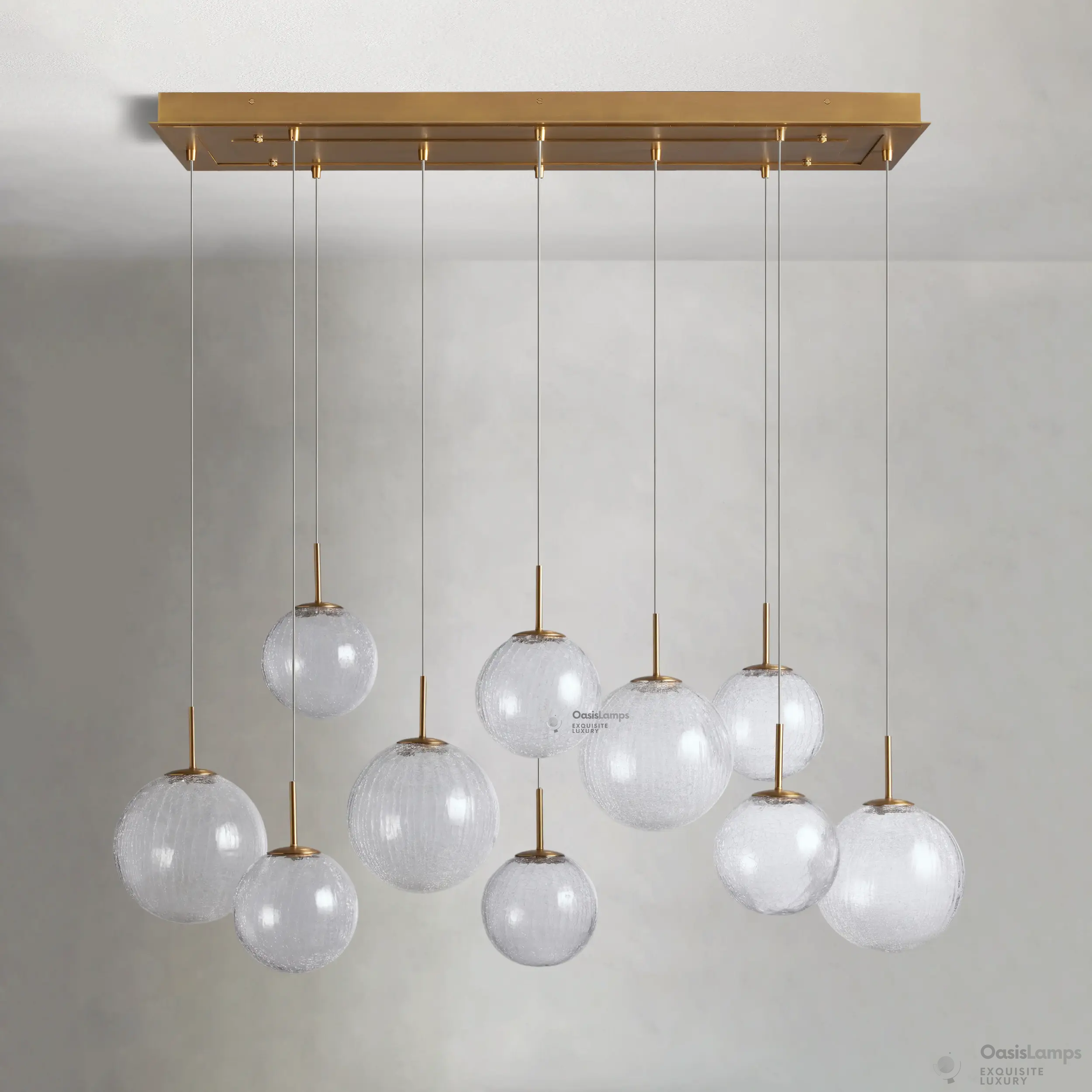 Casen Ablown Crackle Glass Globe Linear Chandelier 55" 65"D