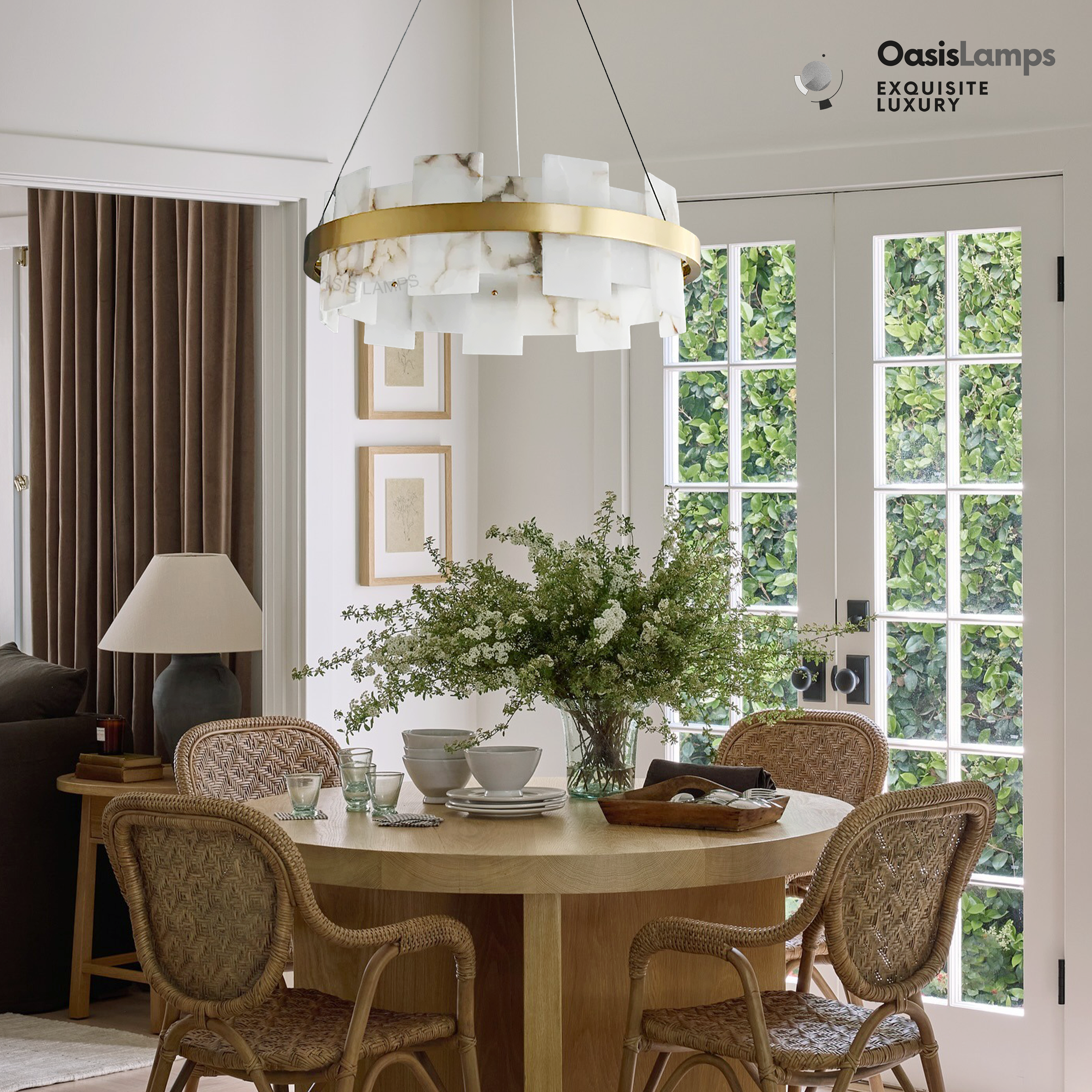 Swang Alabaster Flake Glo Modern Round ChandelierSwang Alabaster Halo Flake Brass Chandelier#Colour_Brass+White,size_Model A Dia 23.6”(60cm)