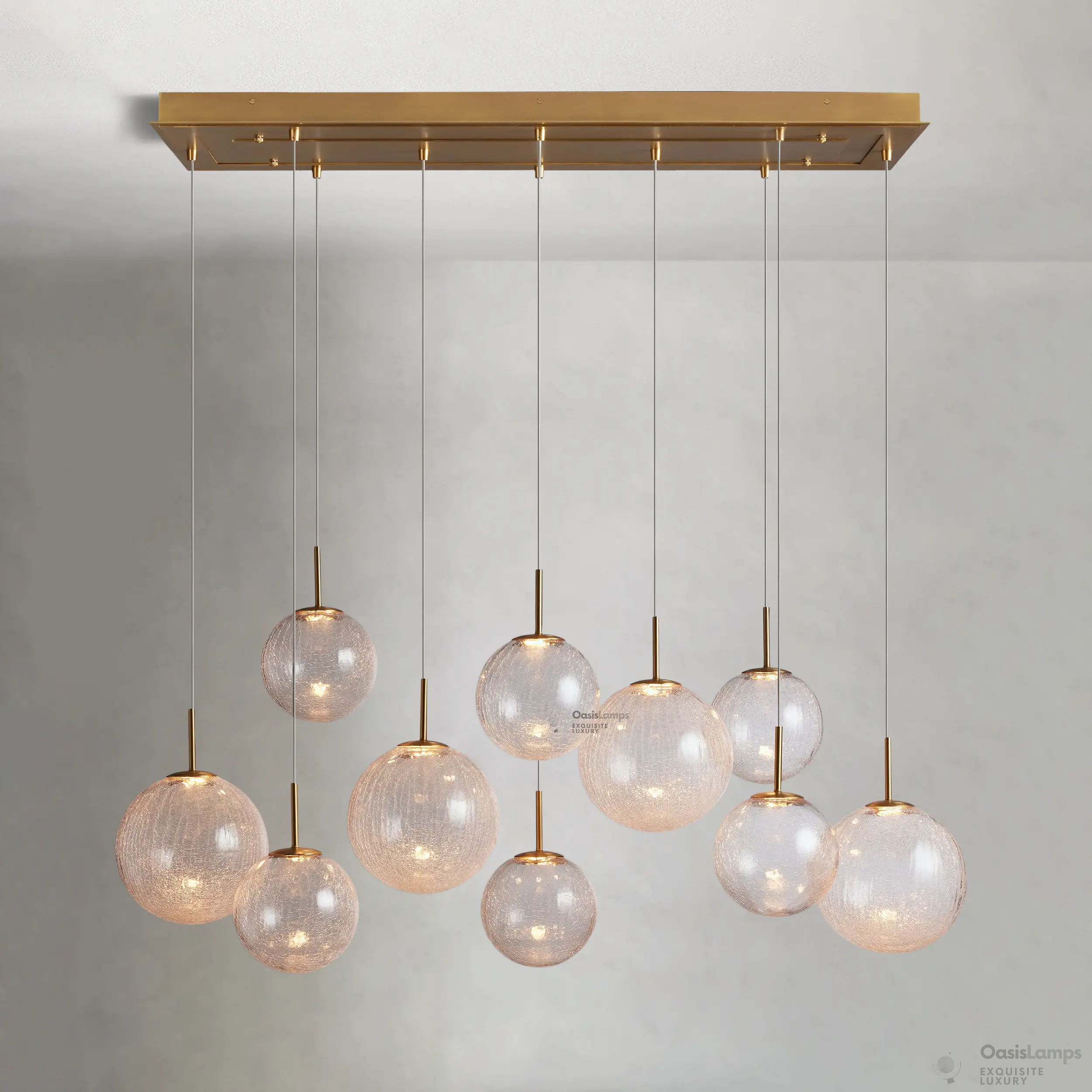 Casen Ablown Crackle Glass Globe Linear Chandelier 55" 65"D