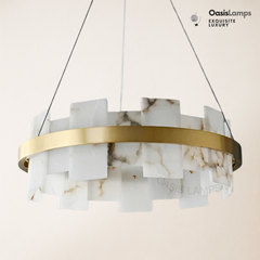 Swang Alabaster Flake Glo Modern Round ChandelierSwang Alabaster Halo Flake Brass Chandelier#Colour_Brass+White,size_Model A Dia 23.6”(60cm)