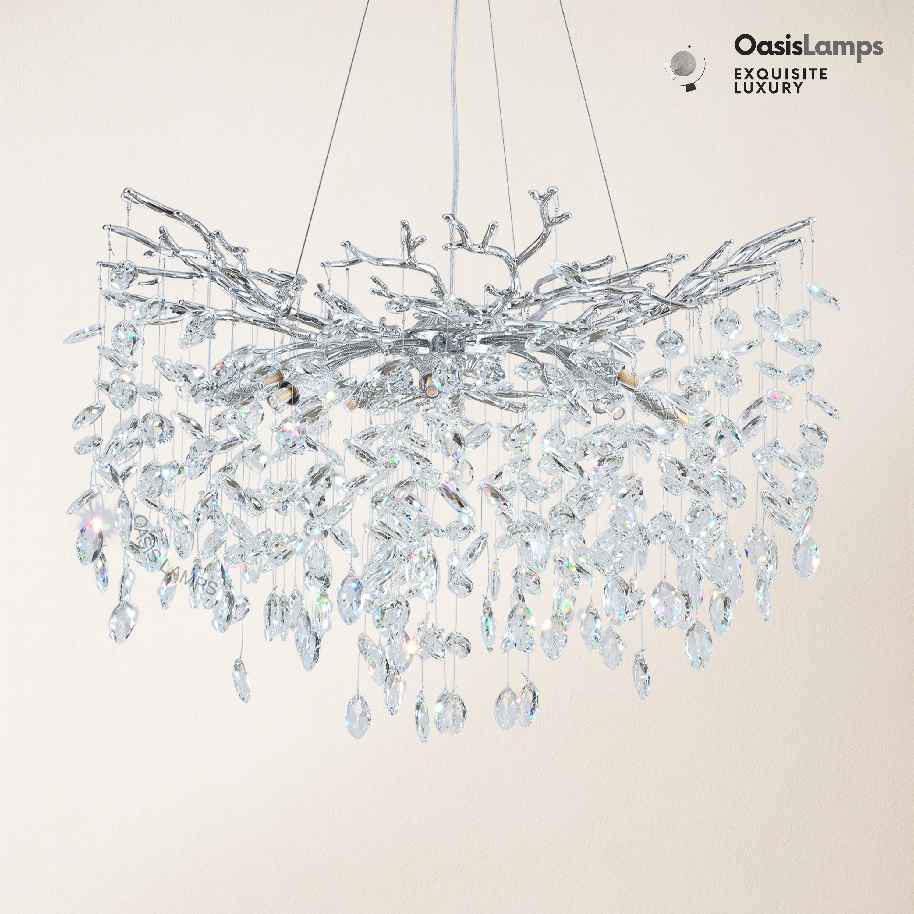 Frostleaf Cascade Branch Crystal Round Chandelier 30" 40" D#color_silver,size_D-30inches