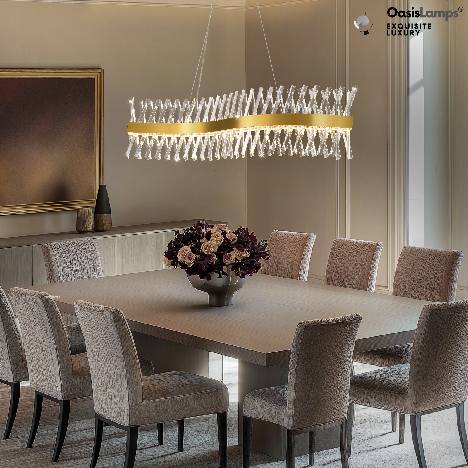 Vetro Prism Crystal Rectangular Chandelier 40" 47"L#Color_Brass,size_47"L