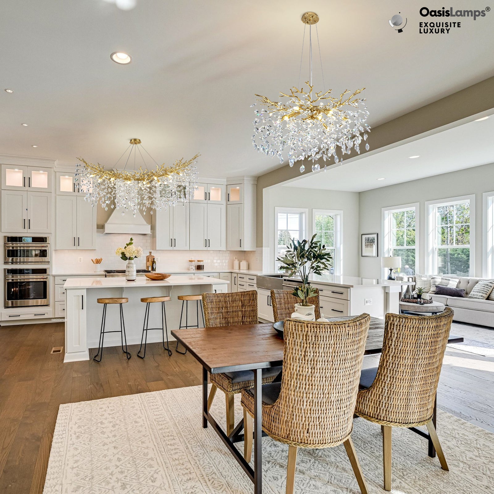 Frostleaf Cascade Branch Crystal Round Chandelier 30" 40" D#color_brass