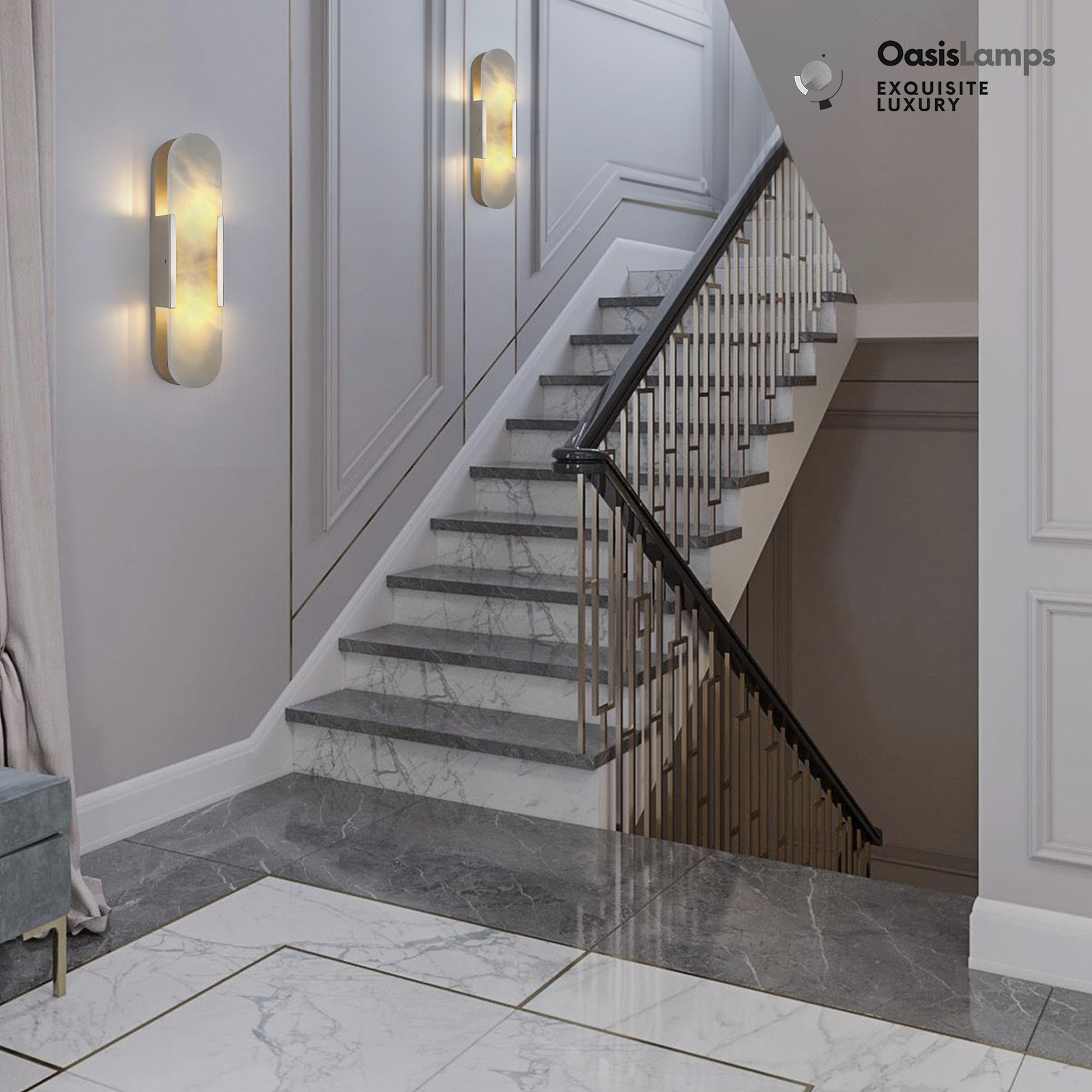 OpalEdge Oval Alabaster Wall Sconces 13.8" 19.7"H#Color_silver,size_19.7" H-1 Pack