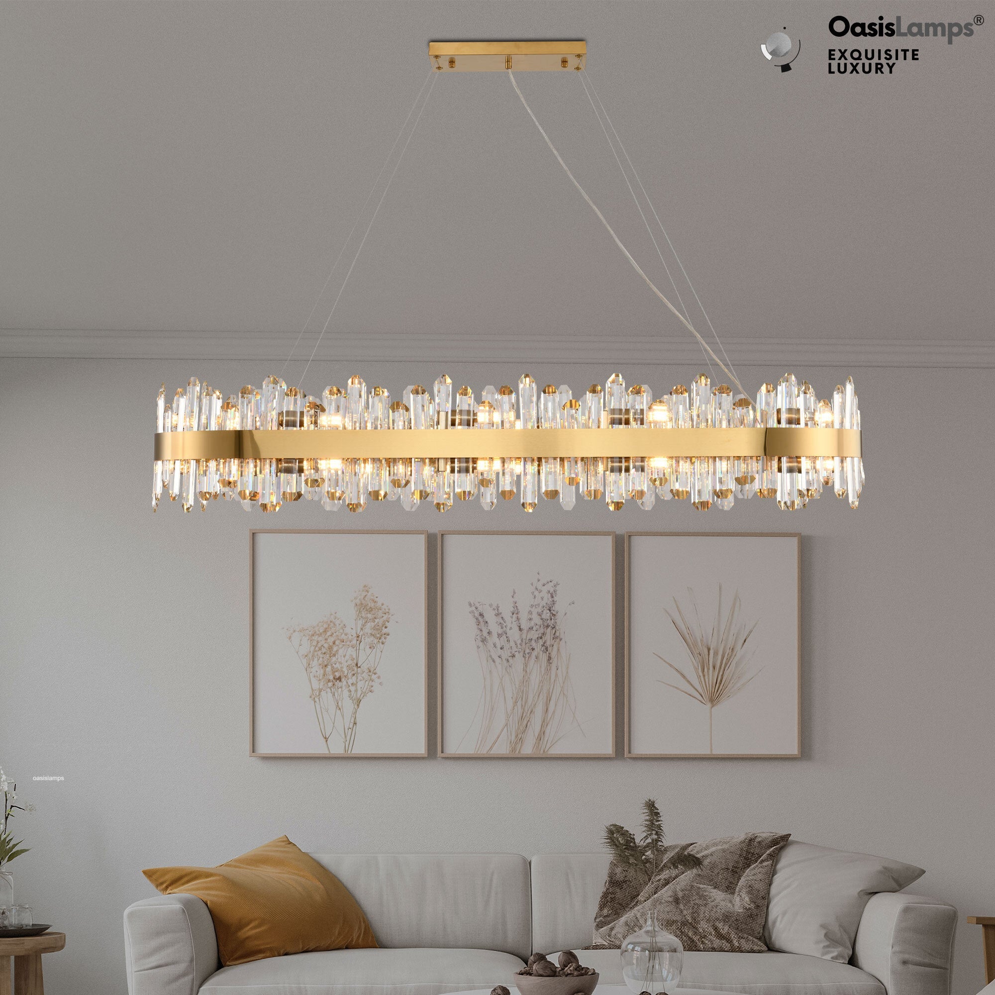 Stellara Crystal Strip Oval Halo Chandelier 36" 52"#color_brass,size_52''L