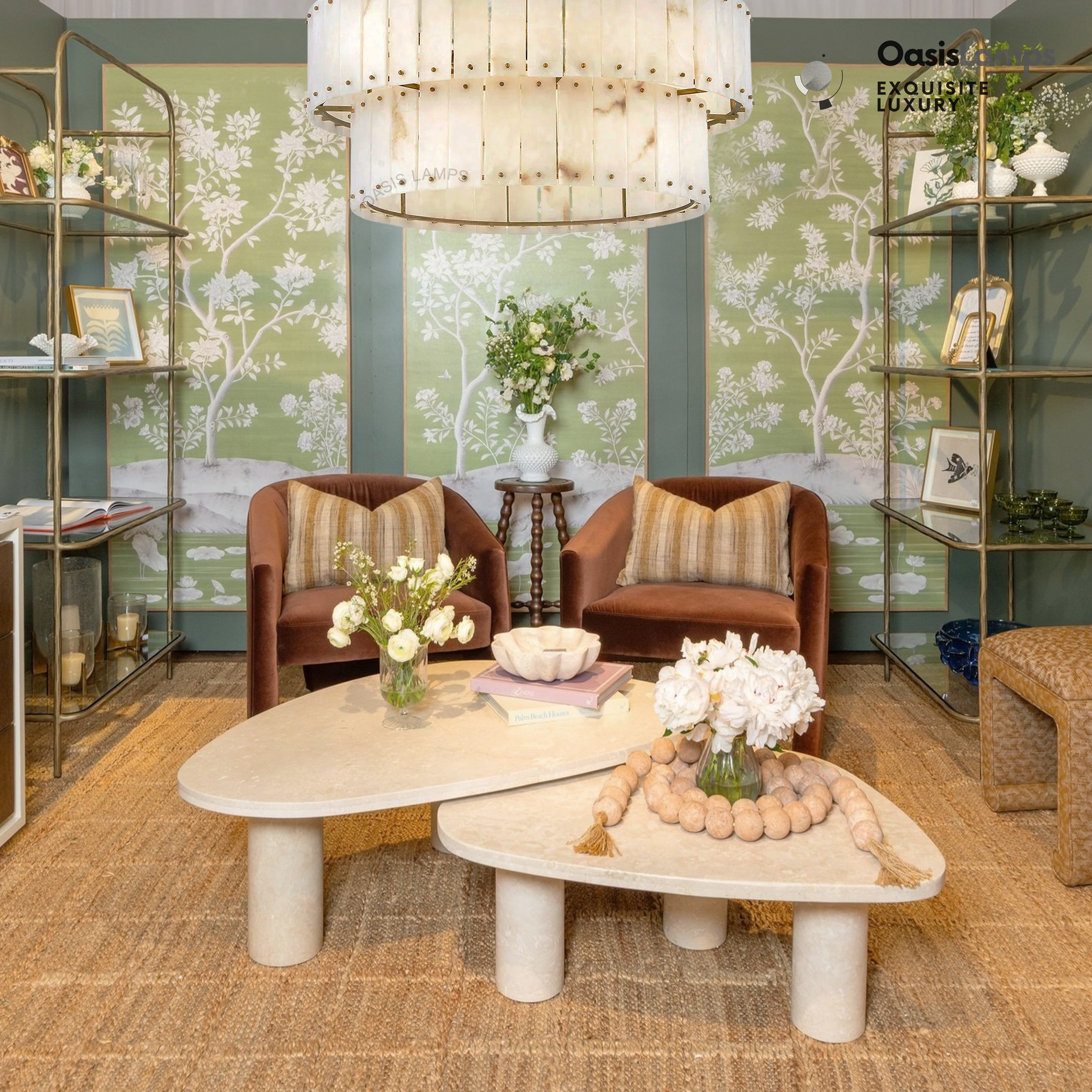 Rancho Alabaster 2-Tier Round Chandelier (34.25"D )