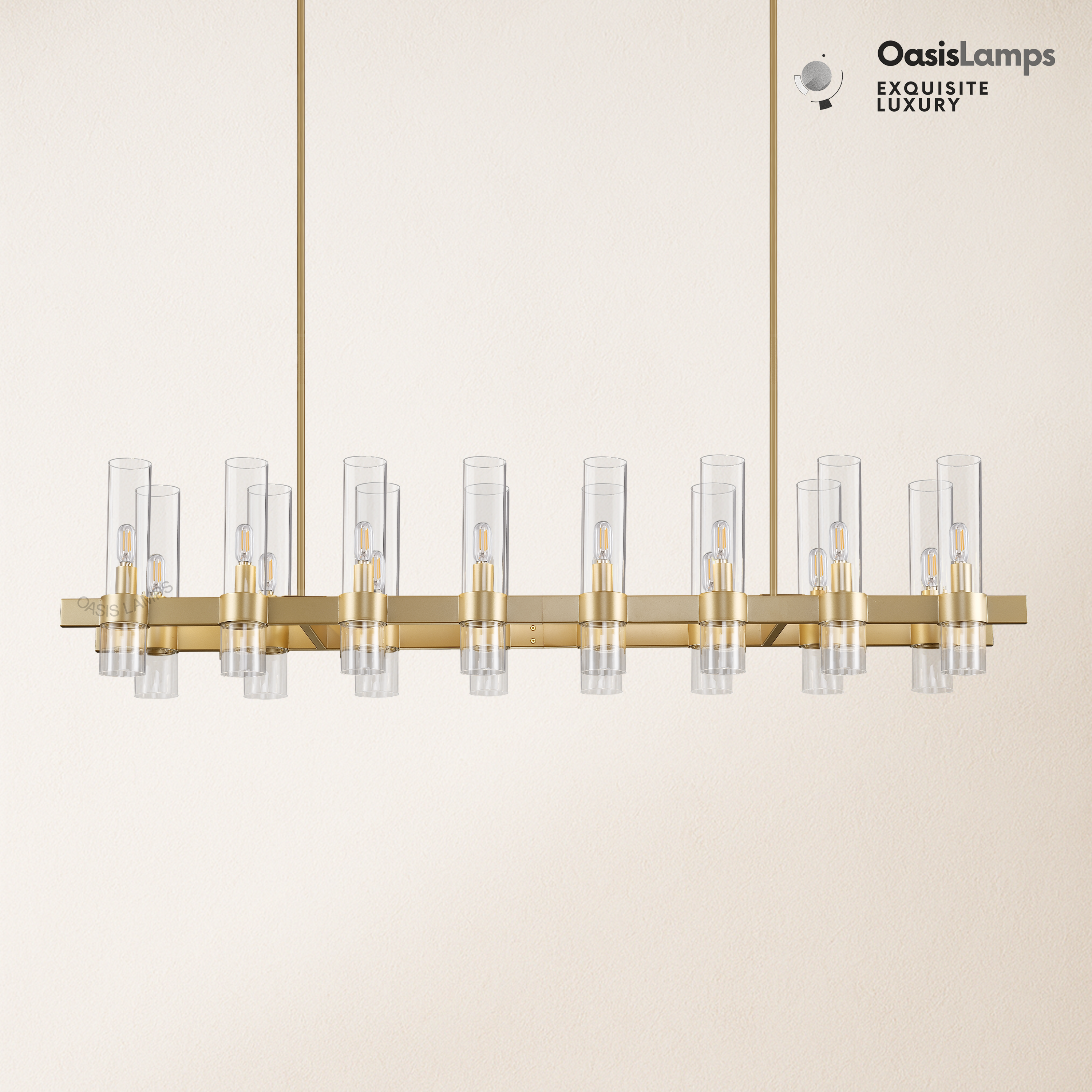 Cylora Glass Tube Rectangular Chandelier 54" 68"L#finish_brass,size_54"