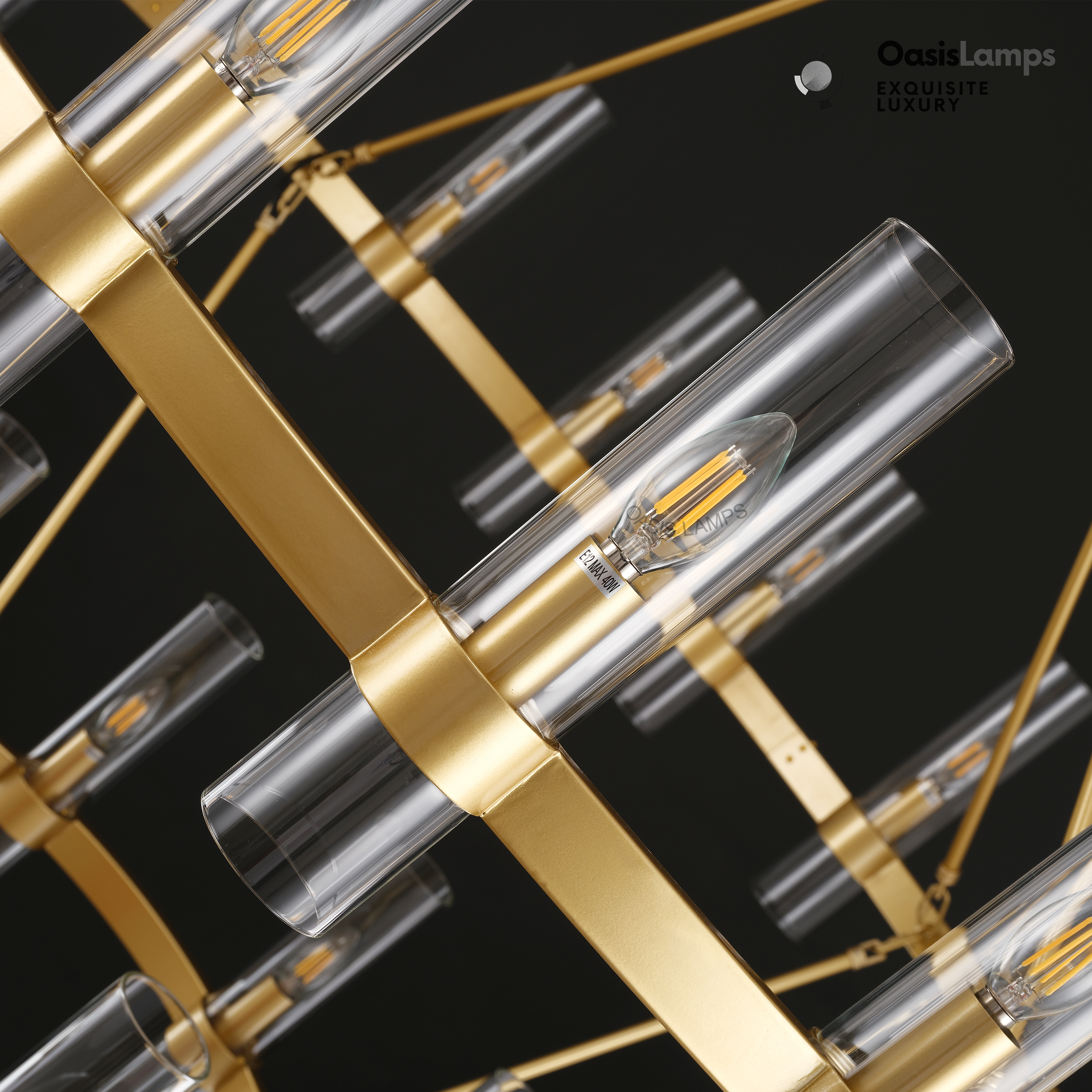 Cylora 2-Tier Glass Tube Round Chandelier 48" 60"D#finish_brass