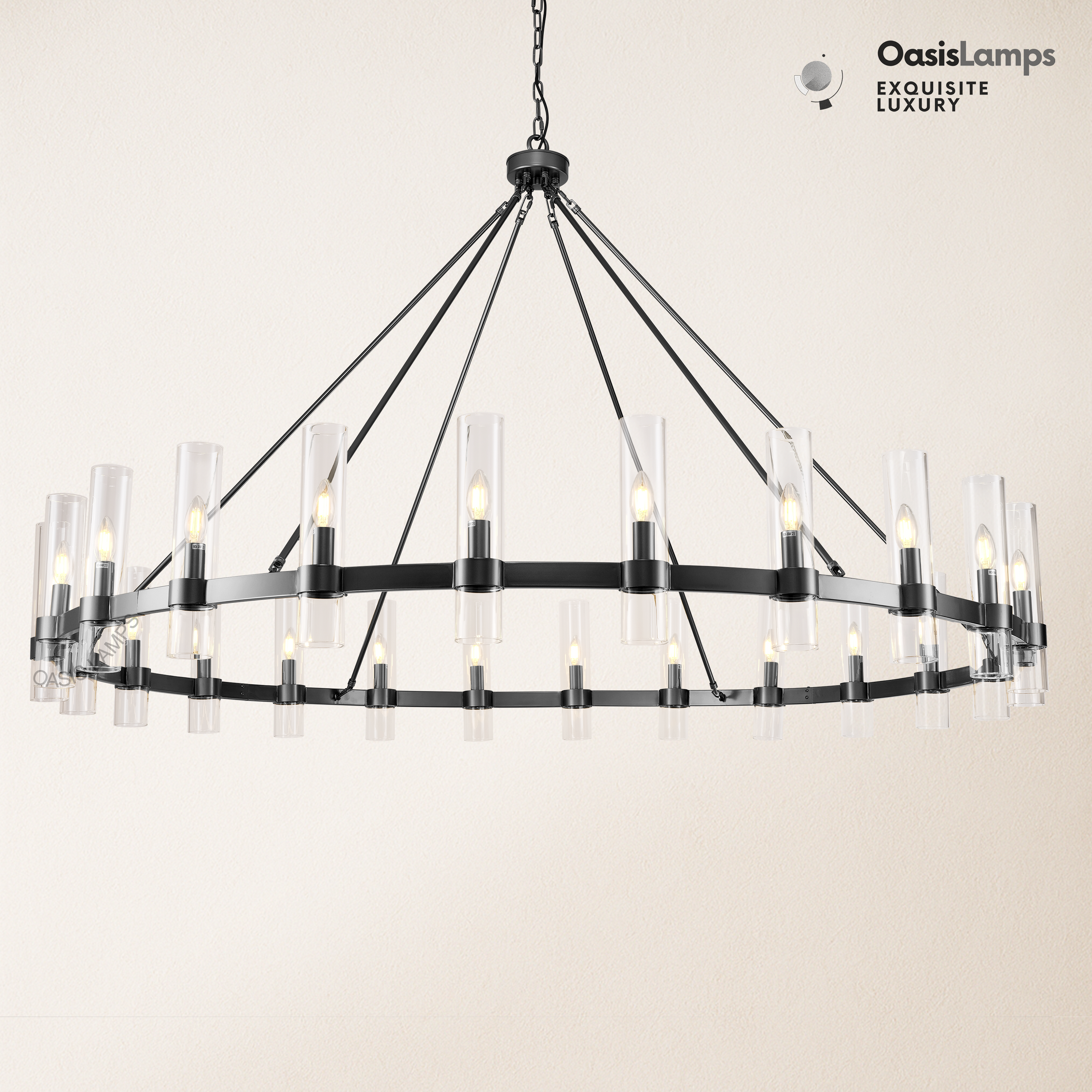 Cylora Glass Tube Round Chain Chandelier 48" 60" 70"D#Color_Black,Size_70"