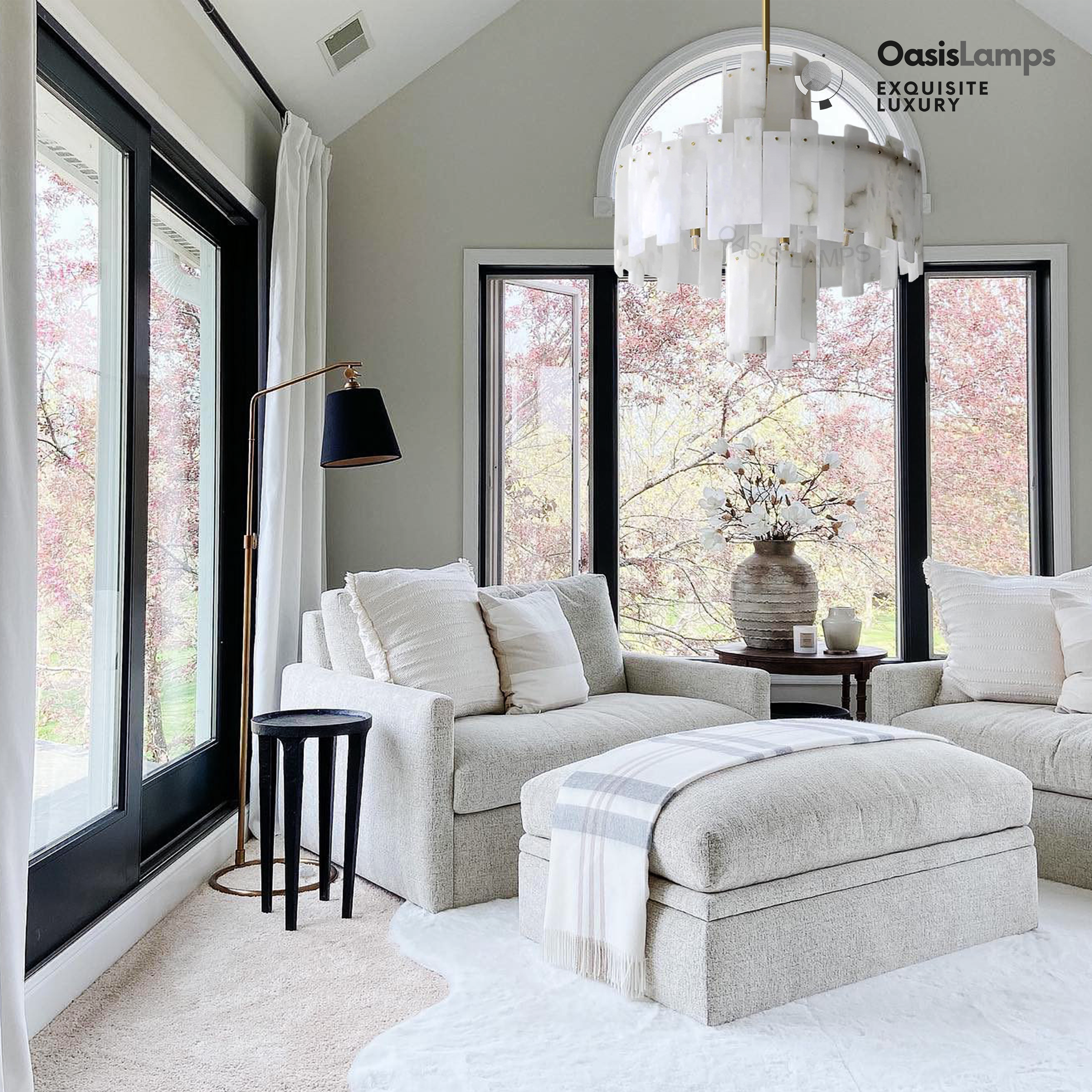 Janina Regina White Alabaster Flake Chandelier