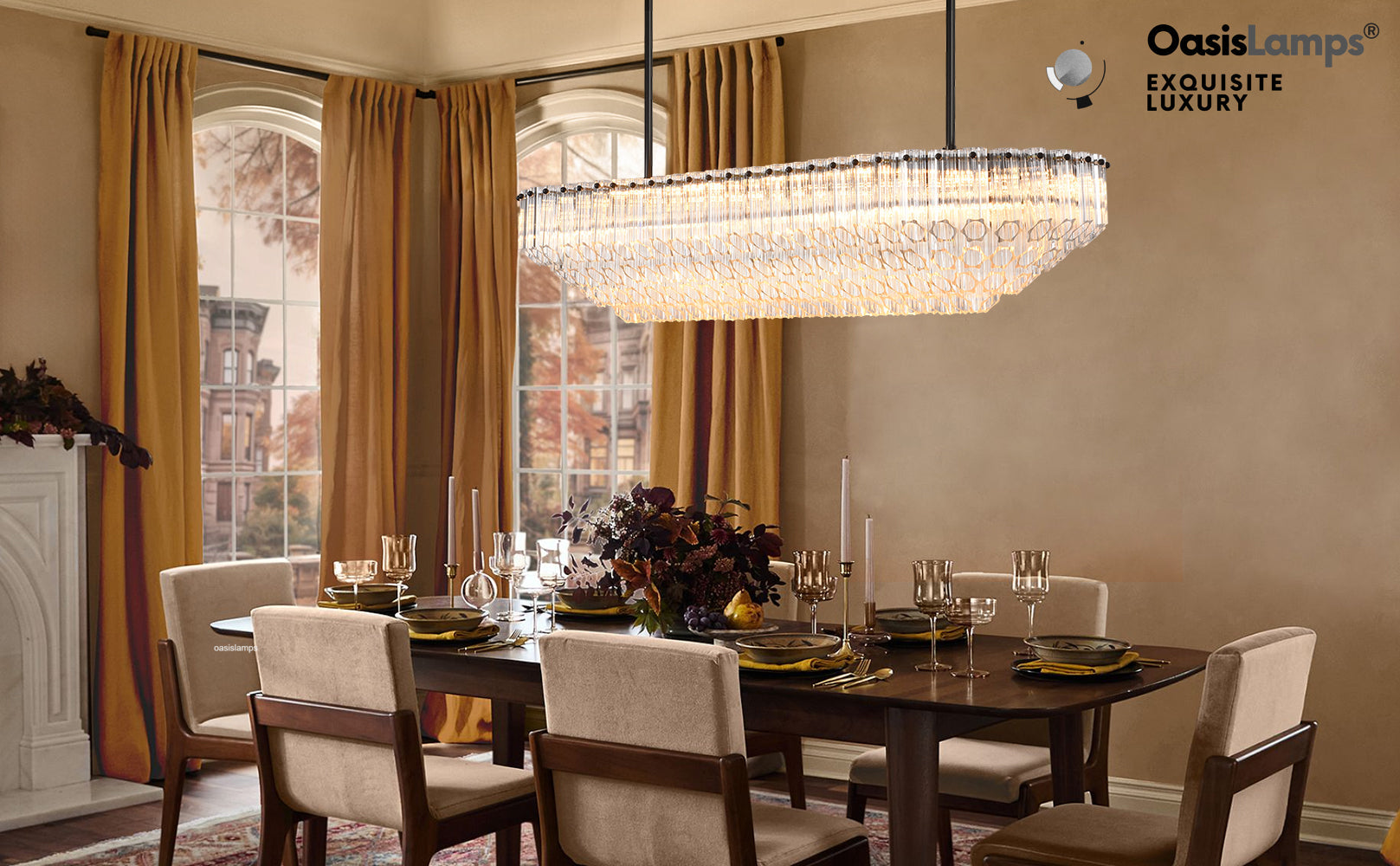 Ethereal Radiance Clear/Amber Rectangular Crystal Chandelier 43"L#size_43in