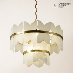 Alabaster Cloudscape Brass 2-Layer Chandelier#Colour_Brass,size_2 Layers Dia 21.7″(55cm) x H 14.2″(36cm)