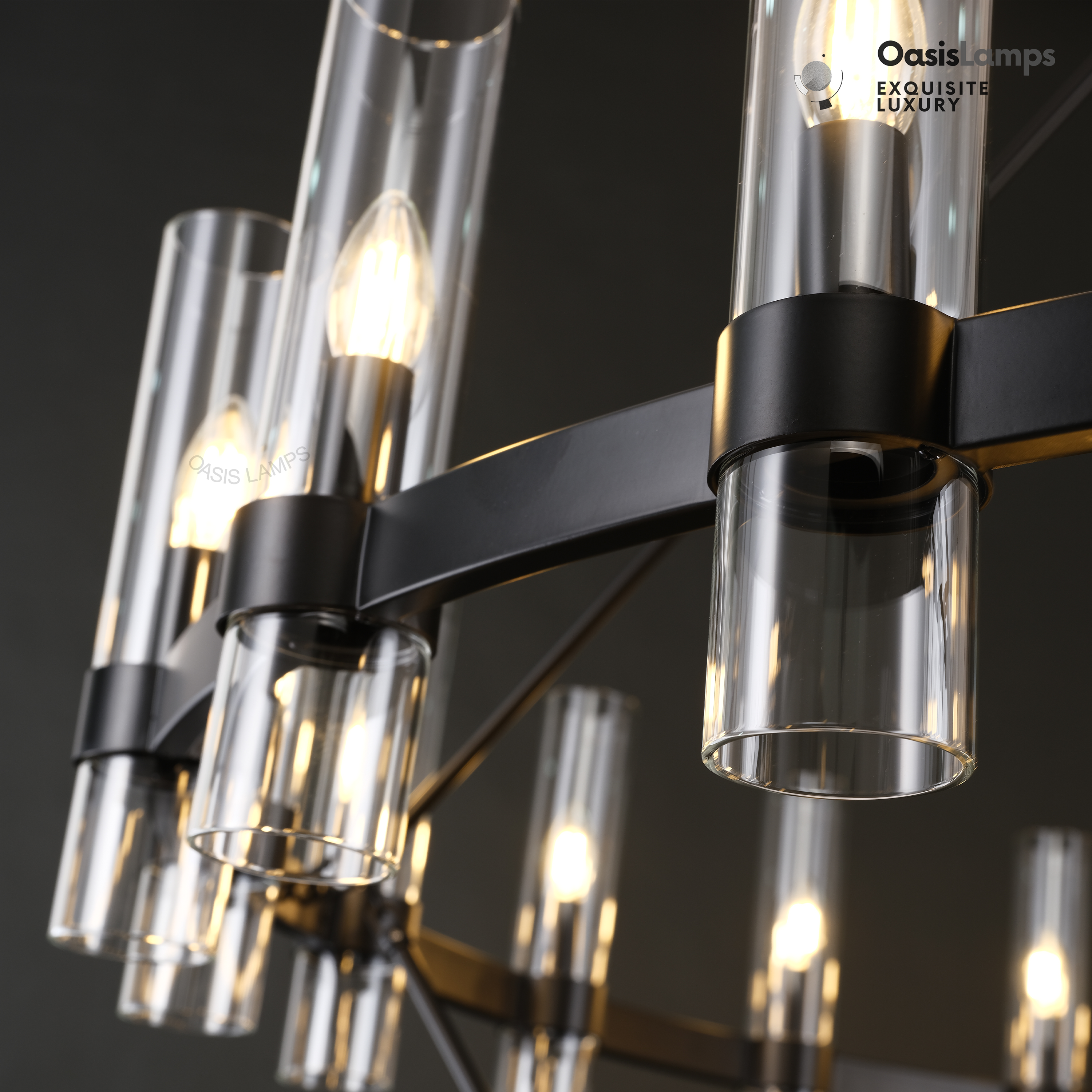 Cylora 2-Tier Glass Tube Round Chandelier 48" 60"D#finish_black