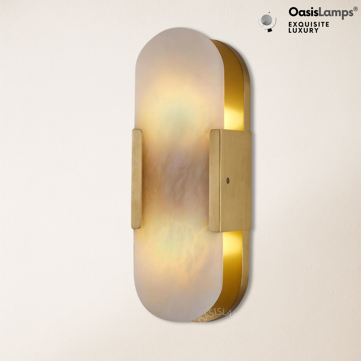 OpalEdge Oval Alabaster Wall Sconces 13.8" 19.7"H#Color_Brass,size_13.8" H-1 Pack