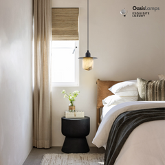 Bloom Alabaster Grace Pendant 6" 8" H#Color_White + Black/Brass , size_D15*H14.72''/D5.91*H5.12"