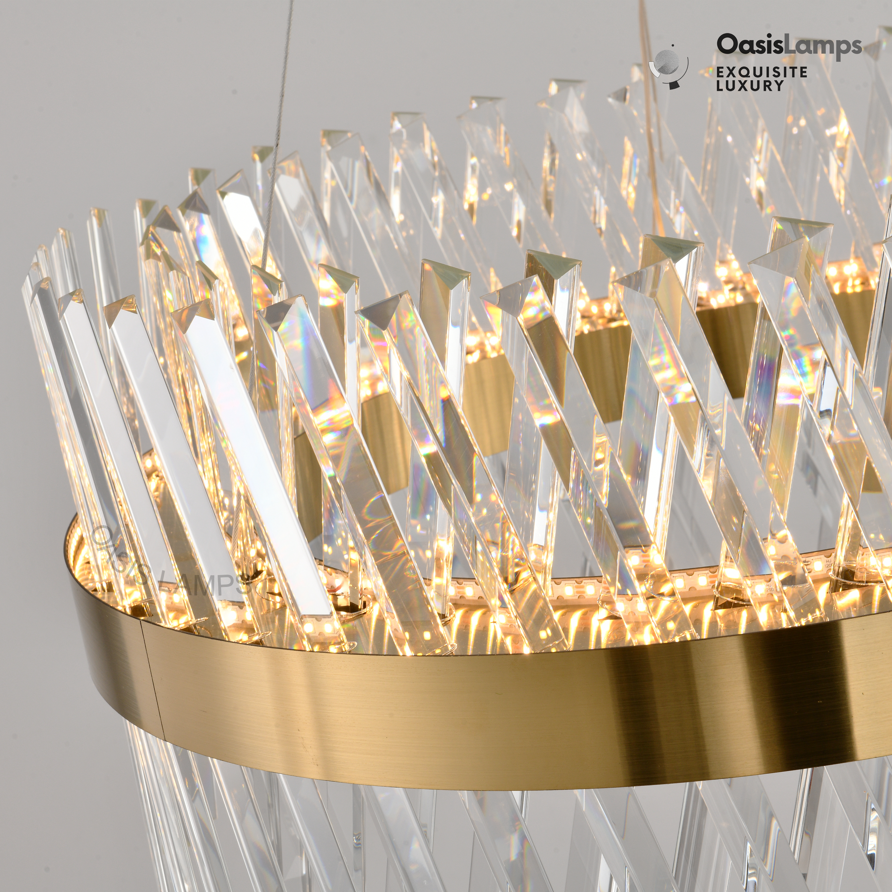 Vetro Prism Crystal Round Chandelier 23.6" 31.5" 40"D#Color_Brass
