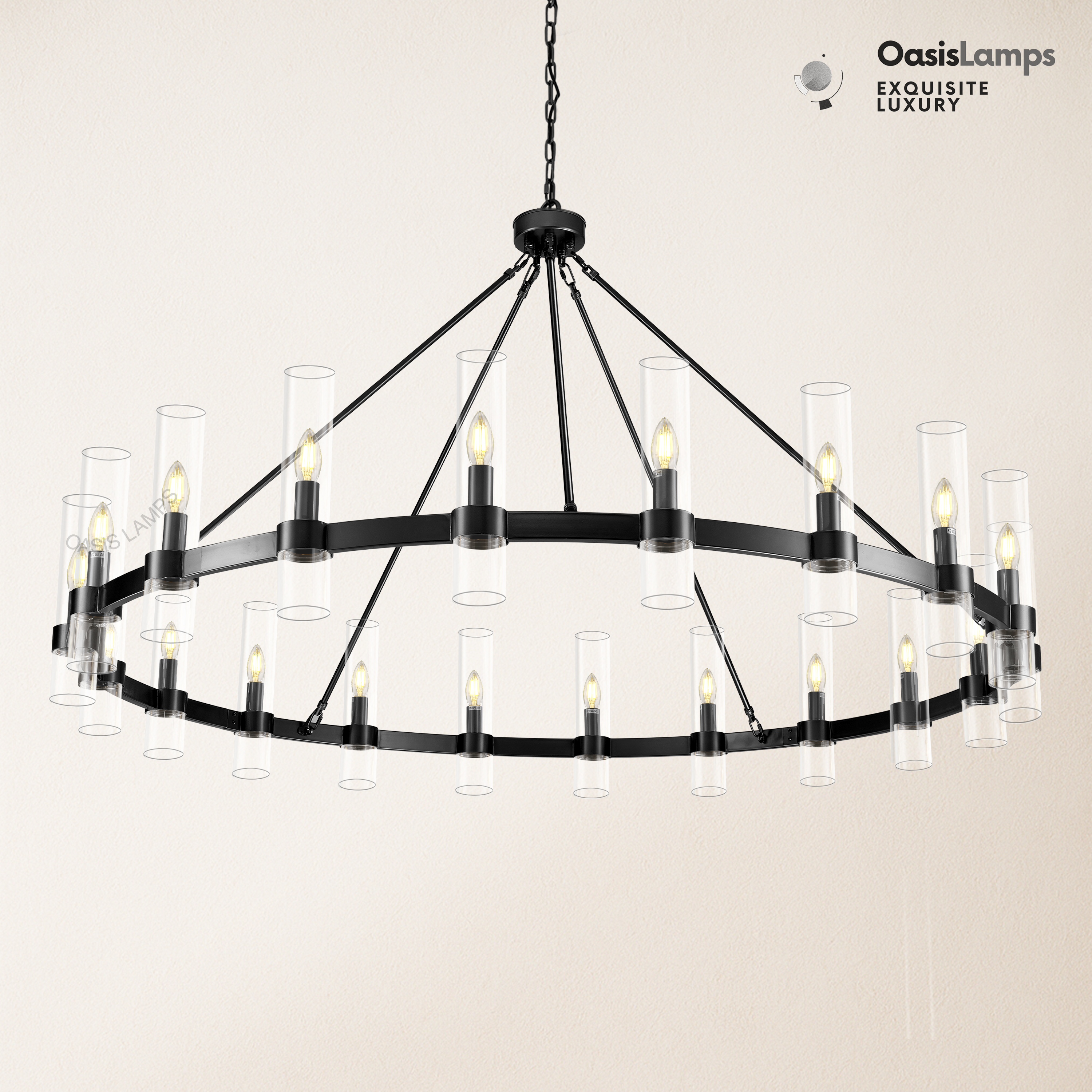 Cylora Glass Tube Round Chain Chandelier 48" 60" 70"D#Color_Black,Size_60"