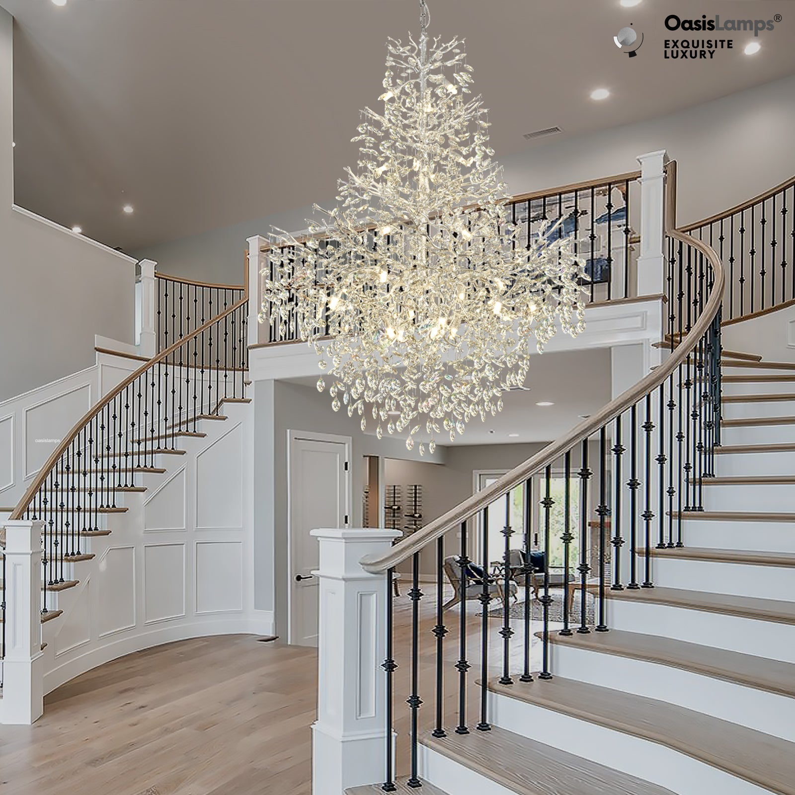 Frostleaf Cascade Grand Staircase Chandelier 61" 65"#Color_silver,Size_H65"