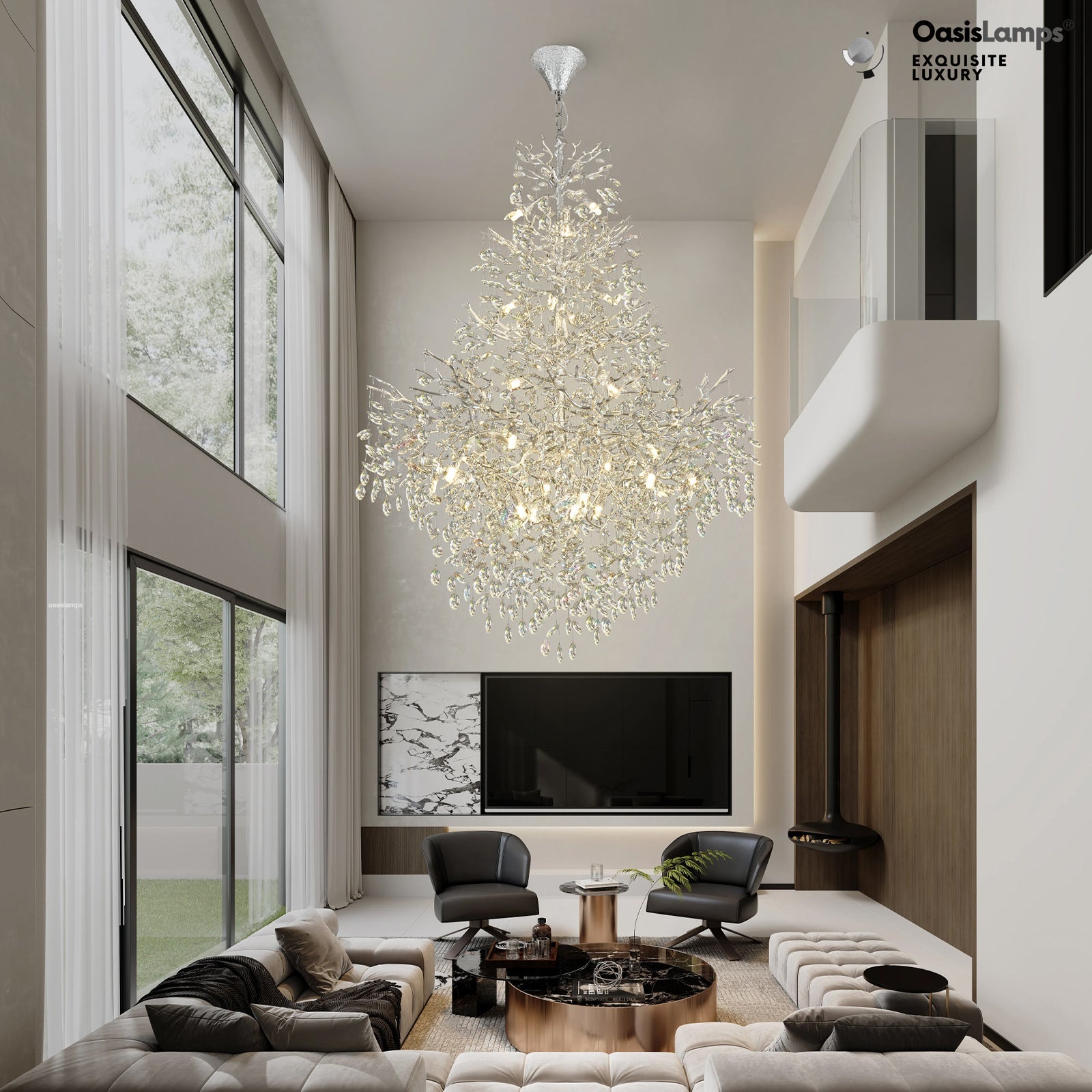 Frostleaf Cascade Grand Staircase Chandelier 61" 65"#Color_silver,Size_H65"