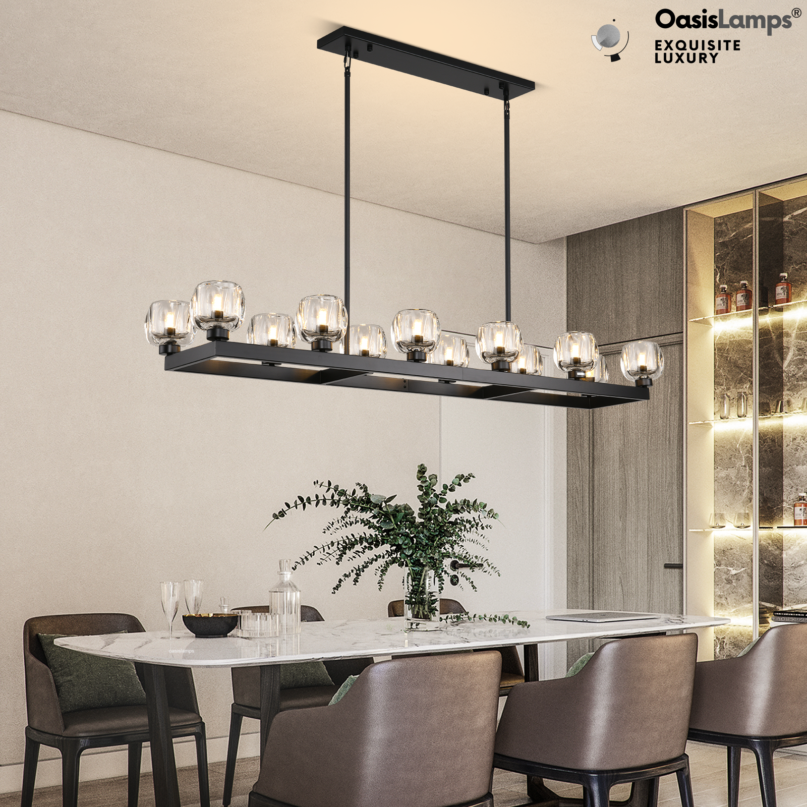 Vellum Rectangular Chandelier 59" 68"L#color_Black,size_59"-Rectangular