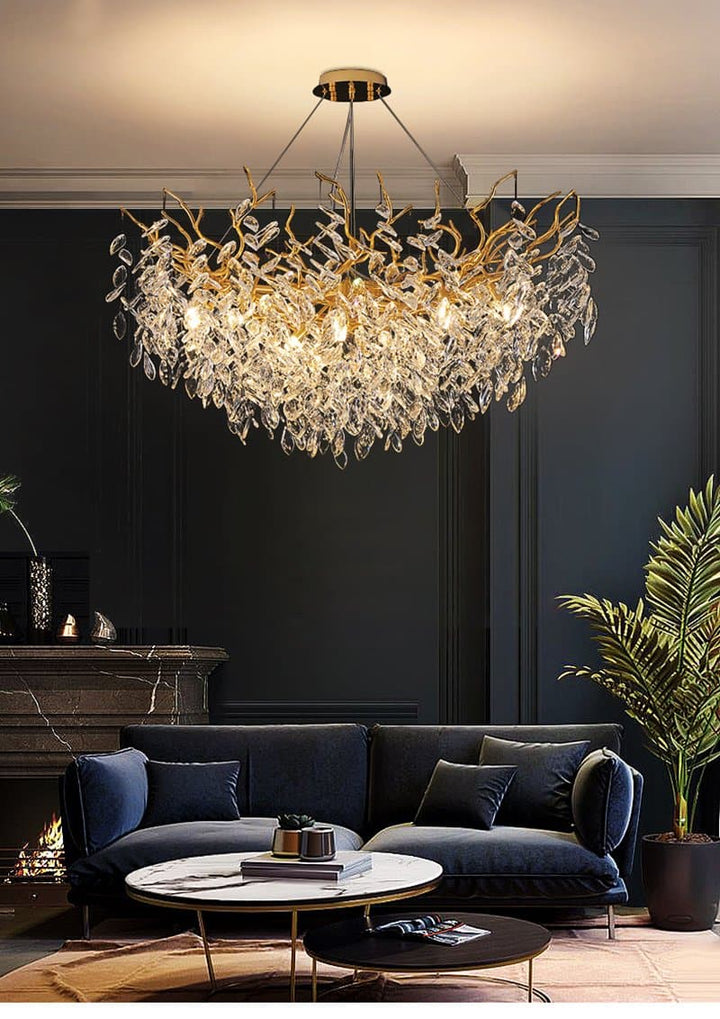 David Round Crystal Branch Chandelier