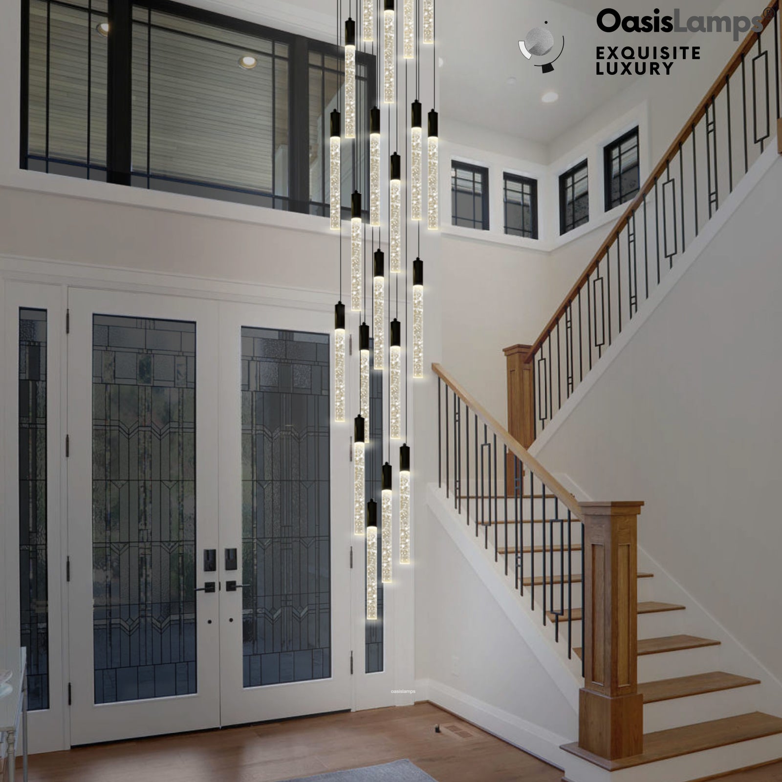 Nova Cascade Modern LED High Ceiling Chandelier 20'' 24''D#Light Number_20-Light Black