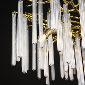 Clea Round Gold Clear Crystal Tube Branch Chandelier For Living Room