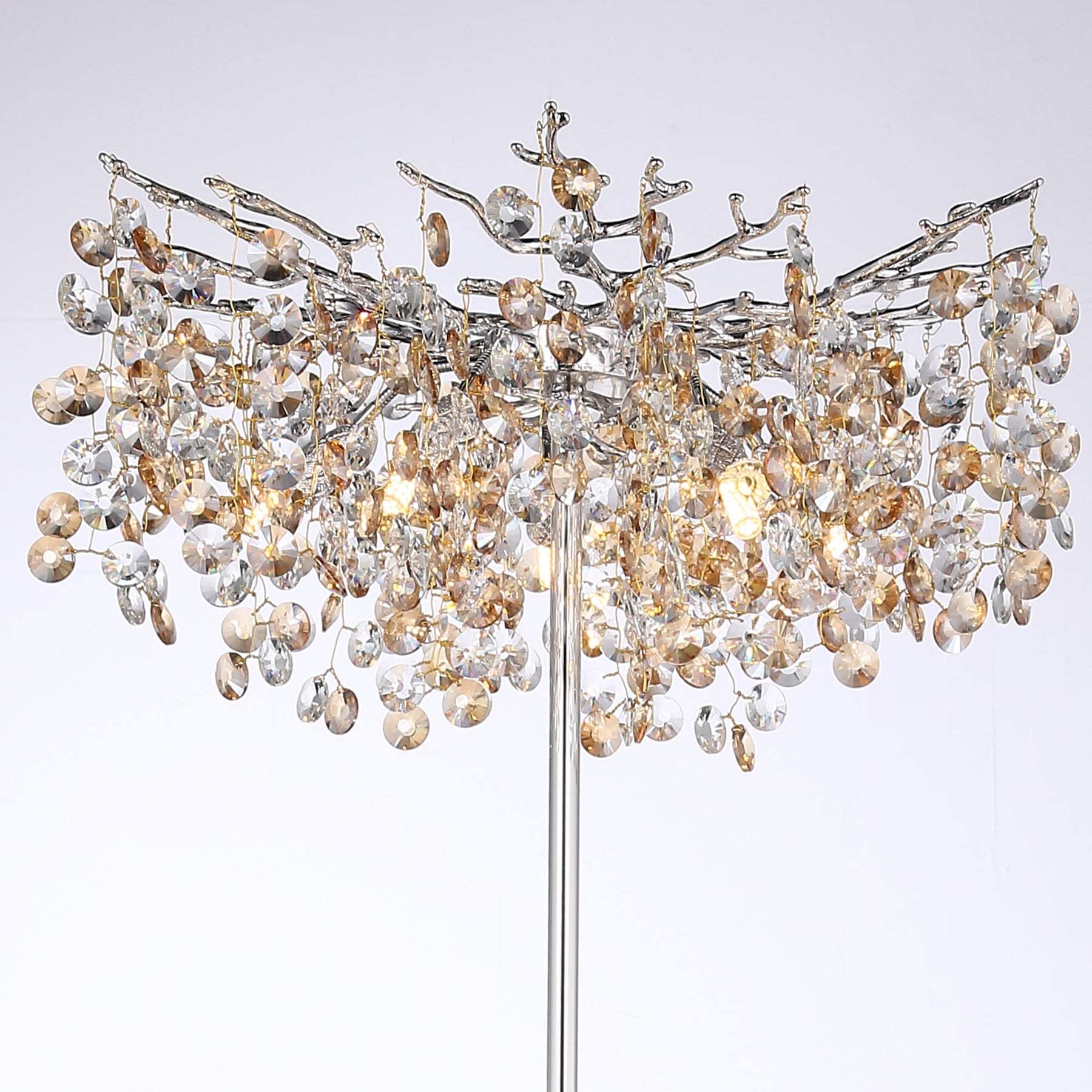 Circe Clear Crystal Floor Standing Lamp For Bedroom, Gold Floor Lamp