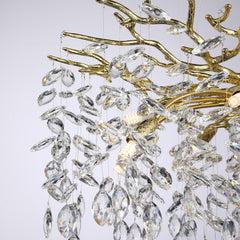 Flavia Round Gold Clear Crystal Branch Chandelier For Living Room