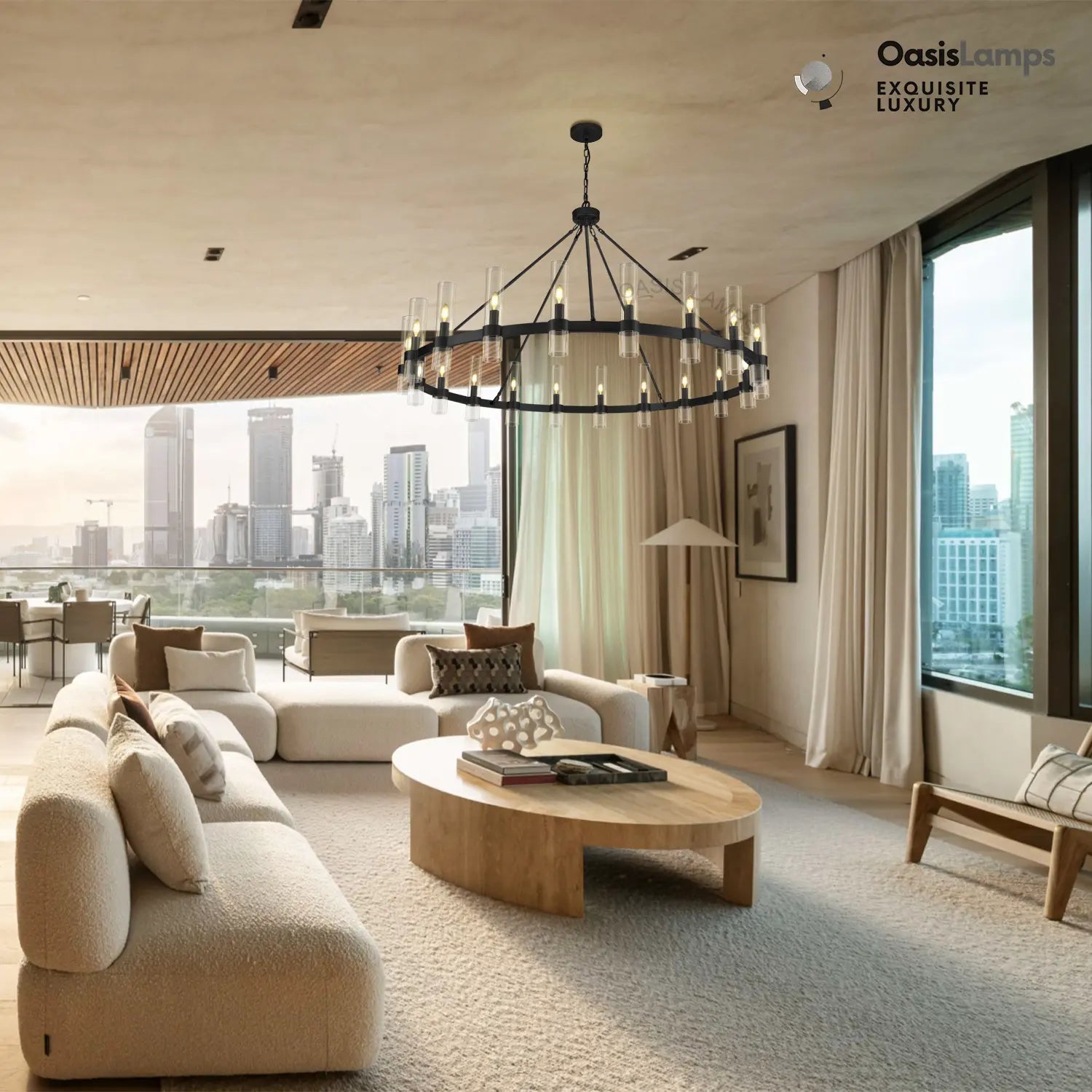 Cylora Glass Tube Round Chain Chandelier 48" 60" 70"D#Color_Black,Size_60"