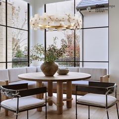 Swang Alabaster Halo Flake Brass ChandelierSwang Alabaster Halo Flake Brass Chandelier#Colour_Brass+White,size_Model B Dia 31.5”(80cm)