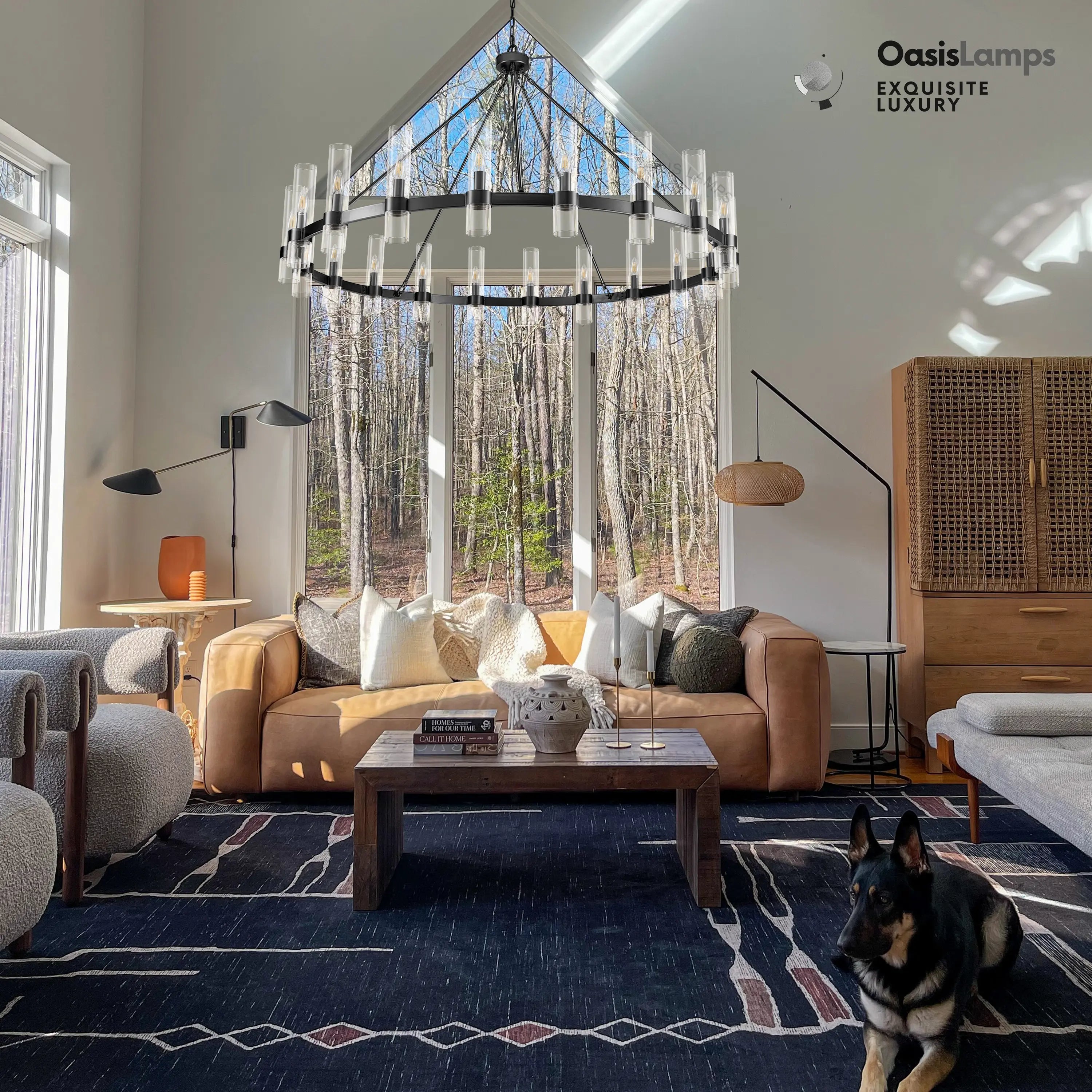 Cylora Glass Tube Round Chain Chandelier 48" 60" 70"D#Color_Black,Size_60"