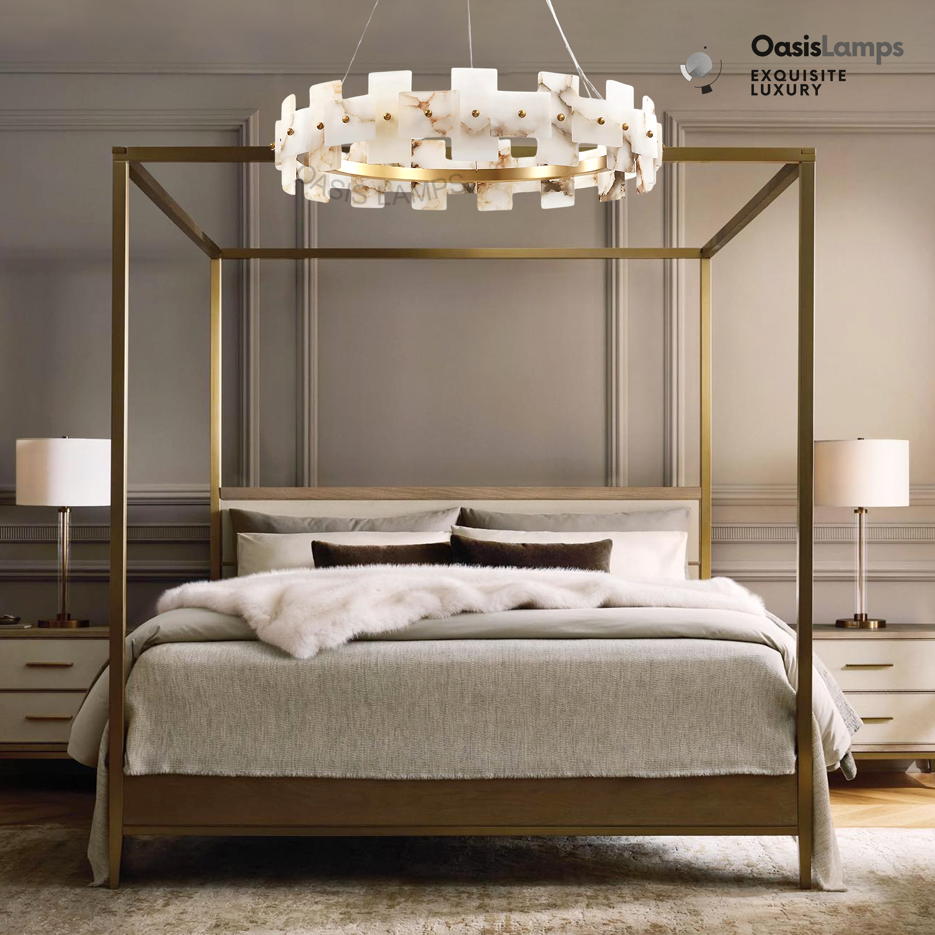 Swang Alabaster Halo Flake Brass ChandelierSwang Alabaster Halo Flake Brass Chandelier#Colour_Brass+White,size_Model B Dia 21.6”(55cm)