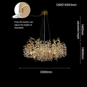 Circe Crystal Round Gold Branch Chandelier, Luxury Chandelier Living Room