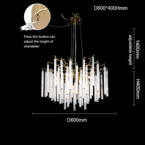 Clea Round Gold Clear Crystal Tube Branch Chandelier For Living Room