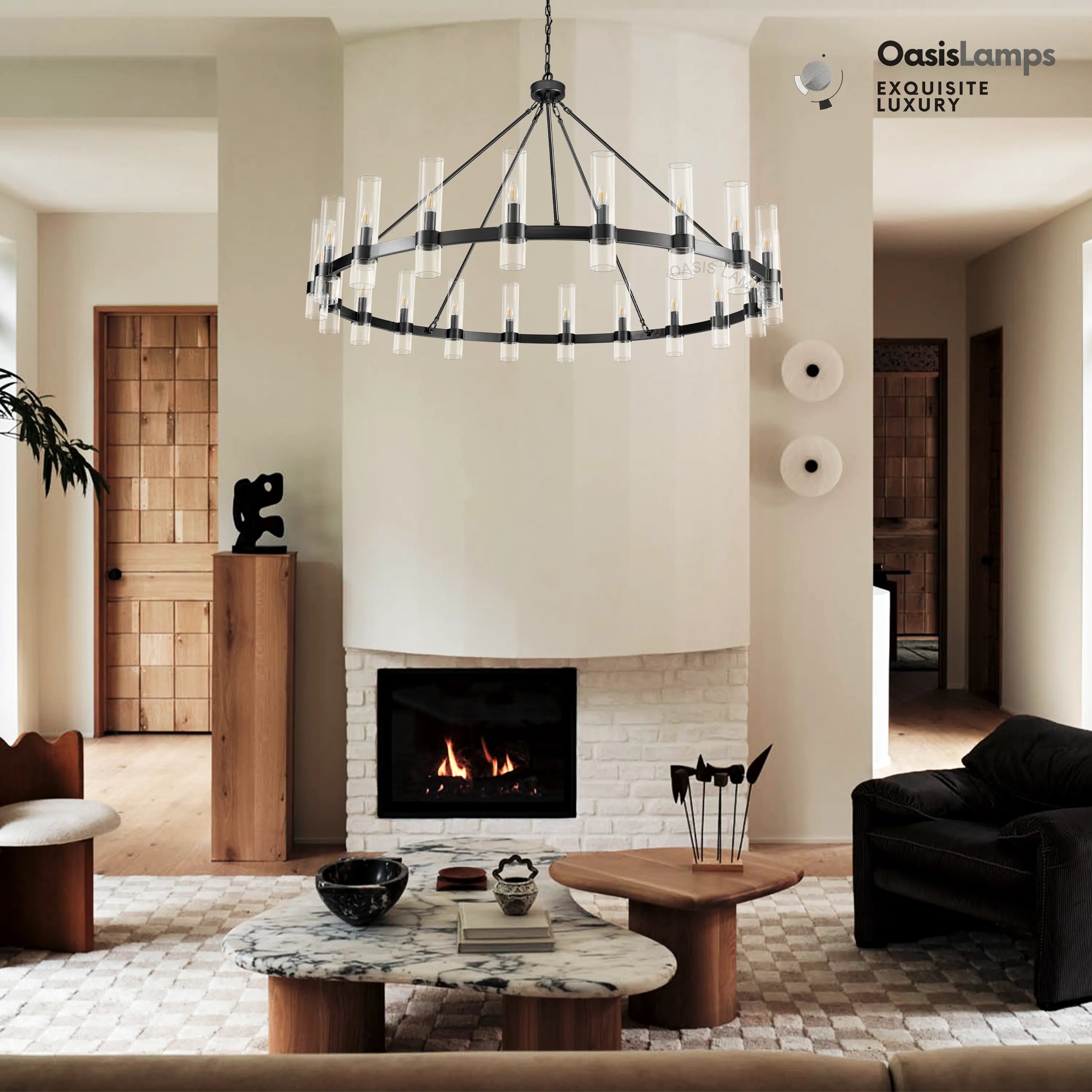 Cylora Glass Tube Round Chain Chandelier 48" 60" 70"D#Color_Black,Size_60"