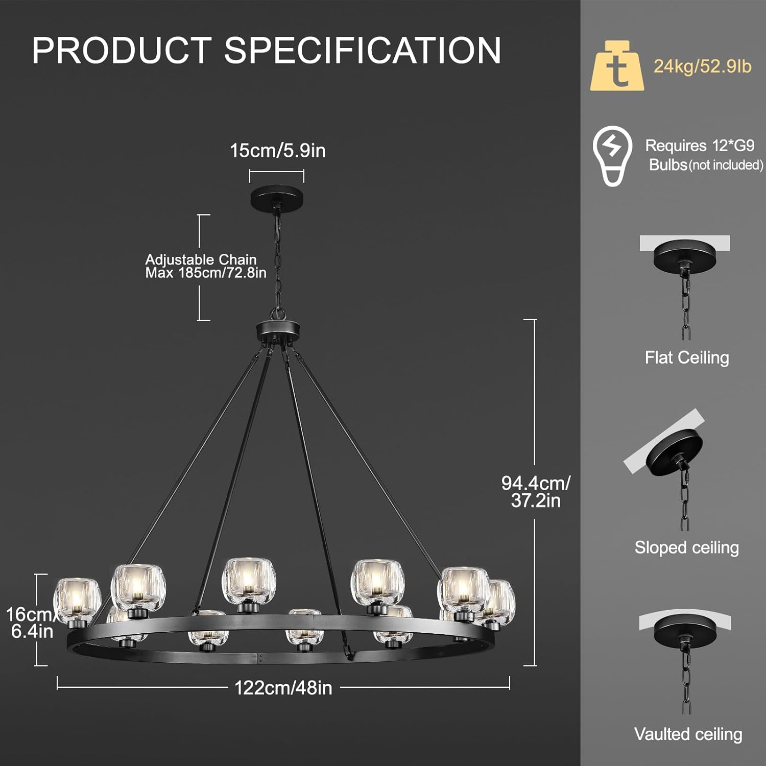 Vellum Round Chandelier 24" 36" 48" 59"D#size_48"-round,color_black