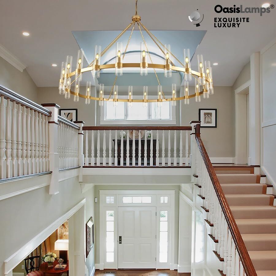 Cylora Glass Tube Round Chain Chandelier 48" 60" 70"D#Color_Brass,Size_70"