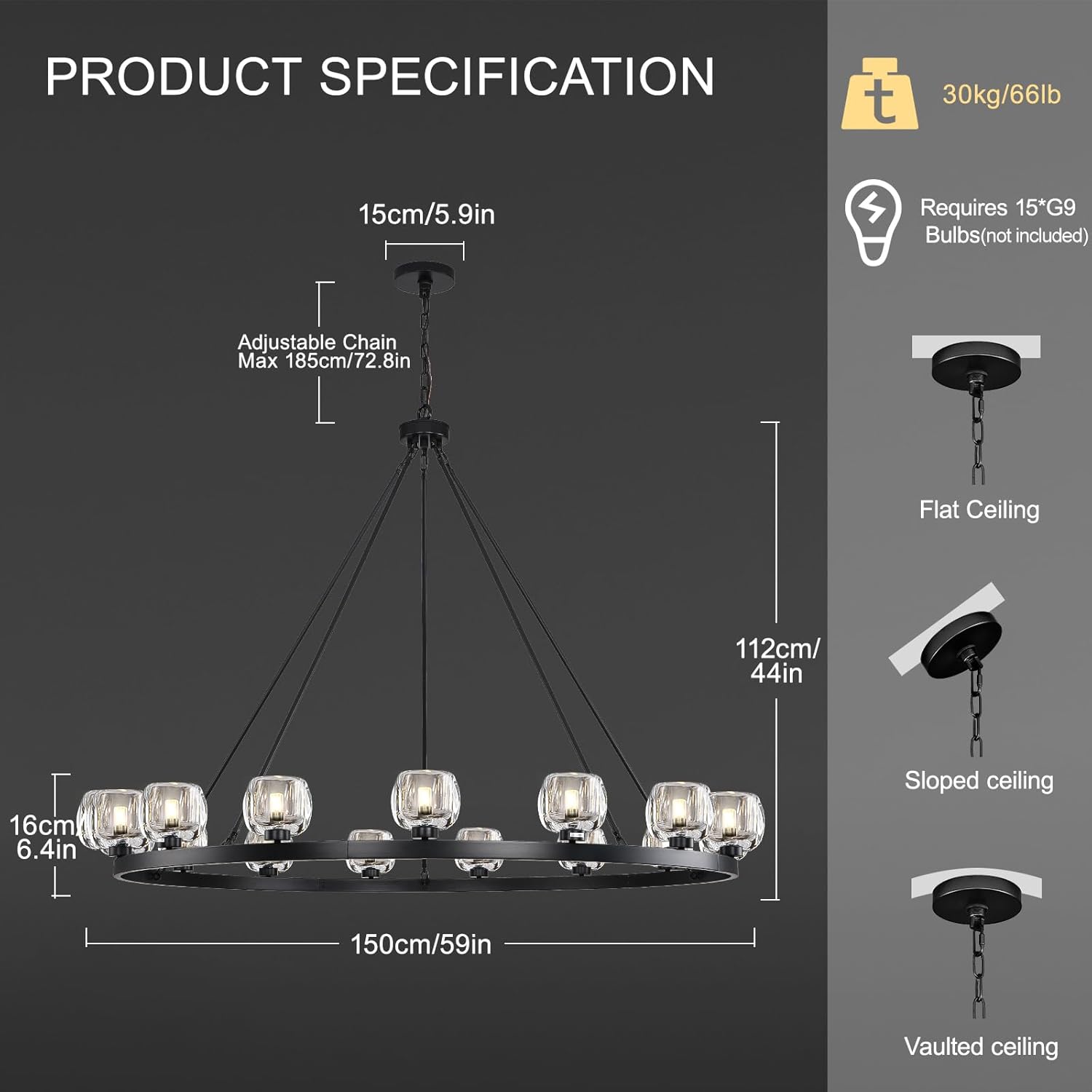 Vellum Round Chandelier 24" 36" 48" 59"D#size_59"-round,color_black