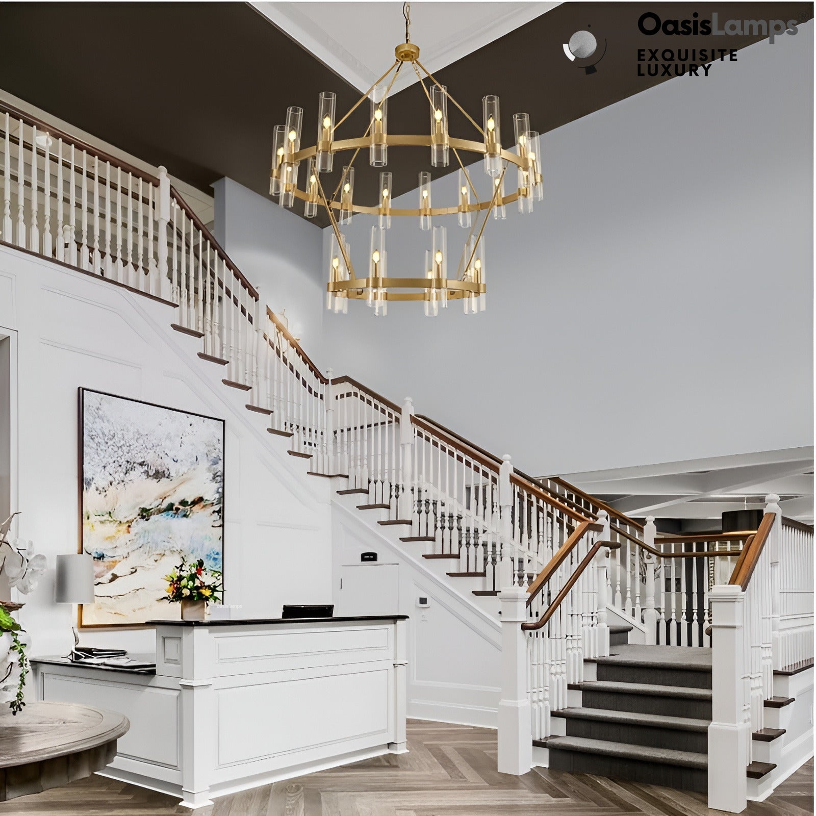 Cylora 2-Tier Glass Tube Round Chandelier 48" 60"D#finish_brass,size_48"