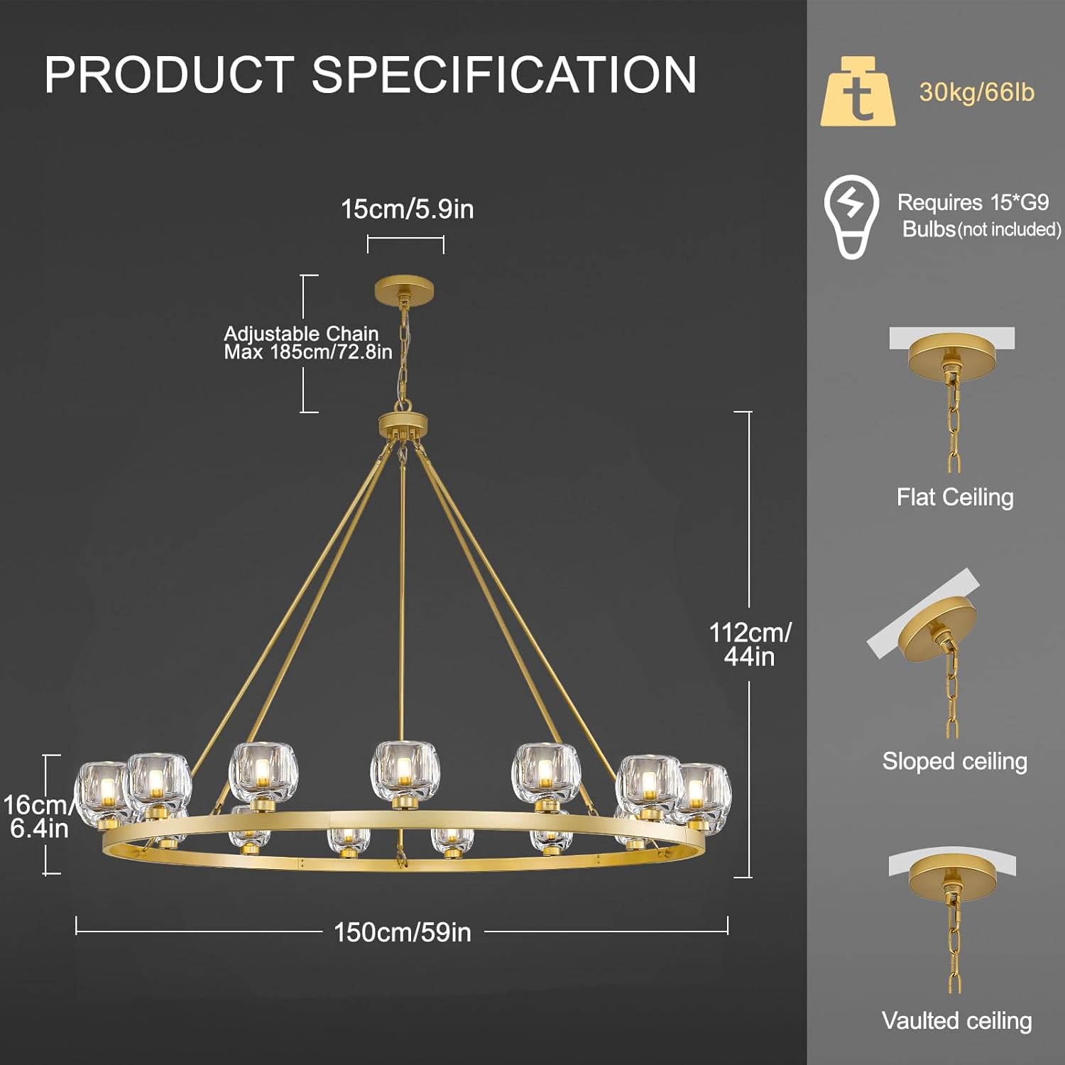 Vellum Round Chandelier 24" 36" 48" 59"D#size_59"-round,color_brass