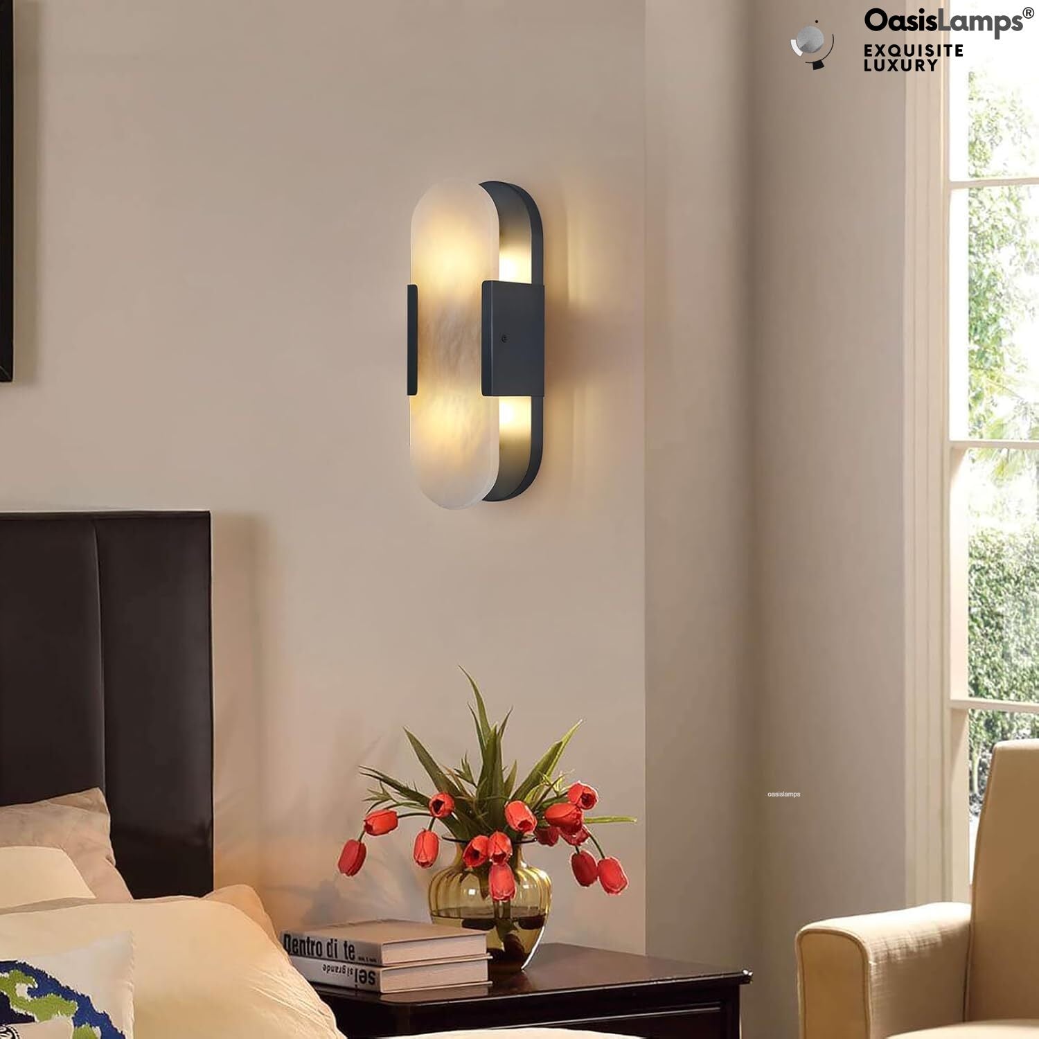 OpalEdge Oval Alabaster Wall Sconces 13.8" 19.7"H#Color_Bronze,size_13.8" H-1 Pack